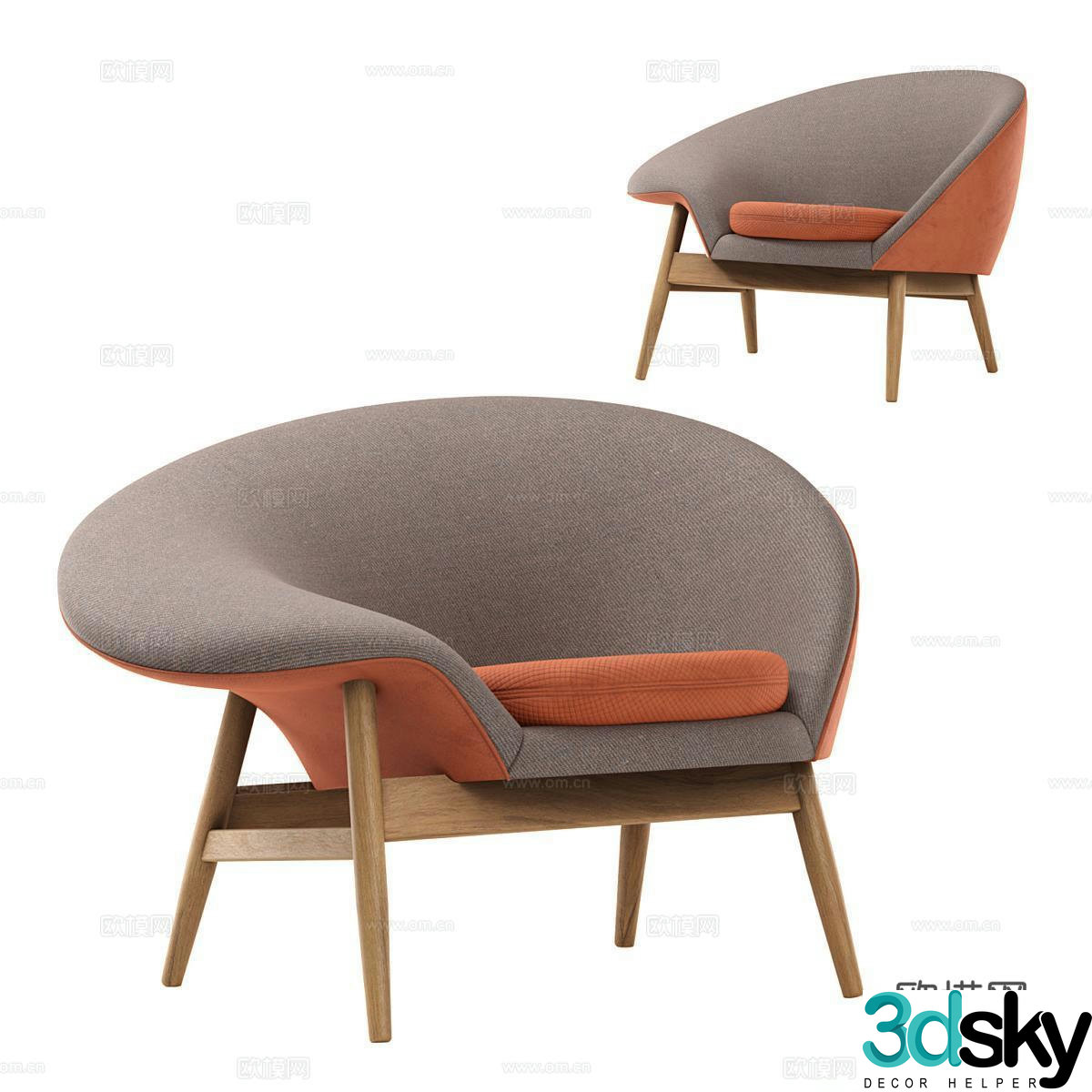 Hans Olsen Modern minimalist fabric lounge chair Armchair recliner 3d model