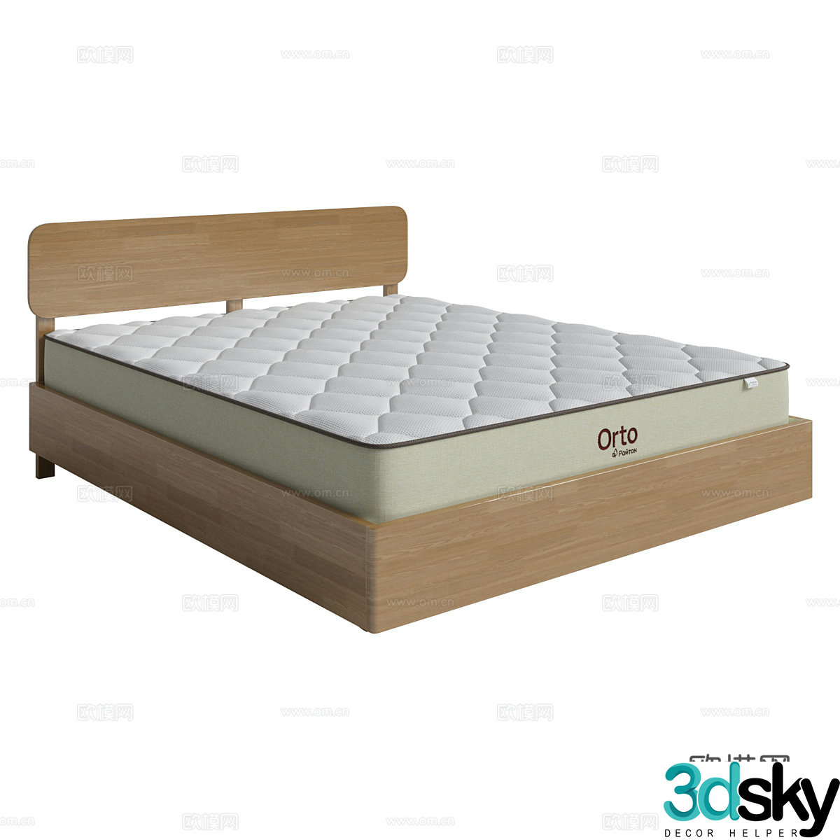 Nordic simple double bed double bed simple bed bedroom bed pillow 3d model