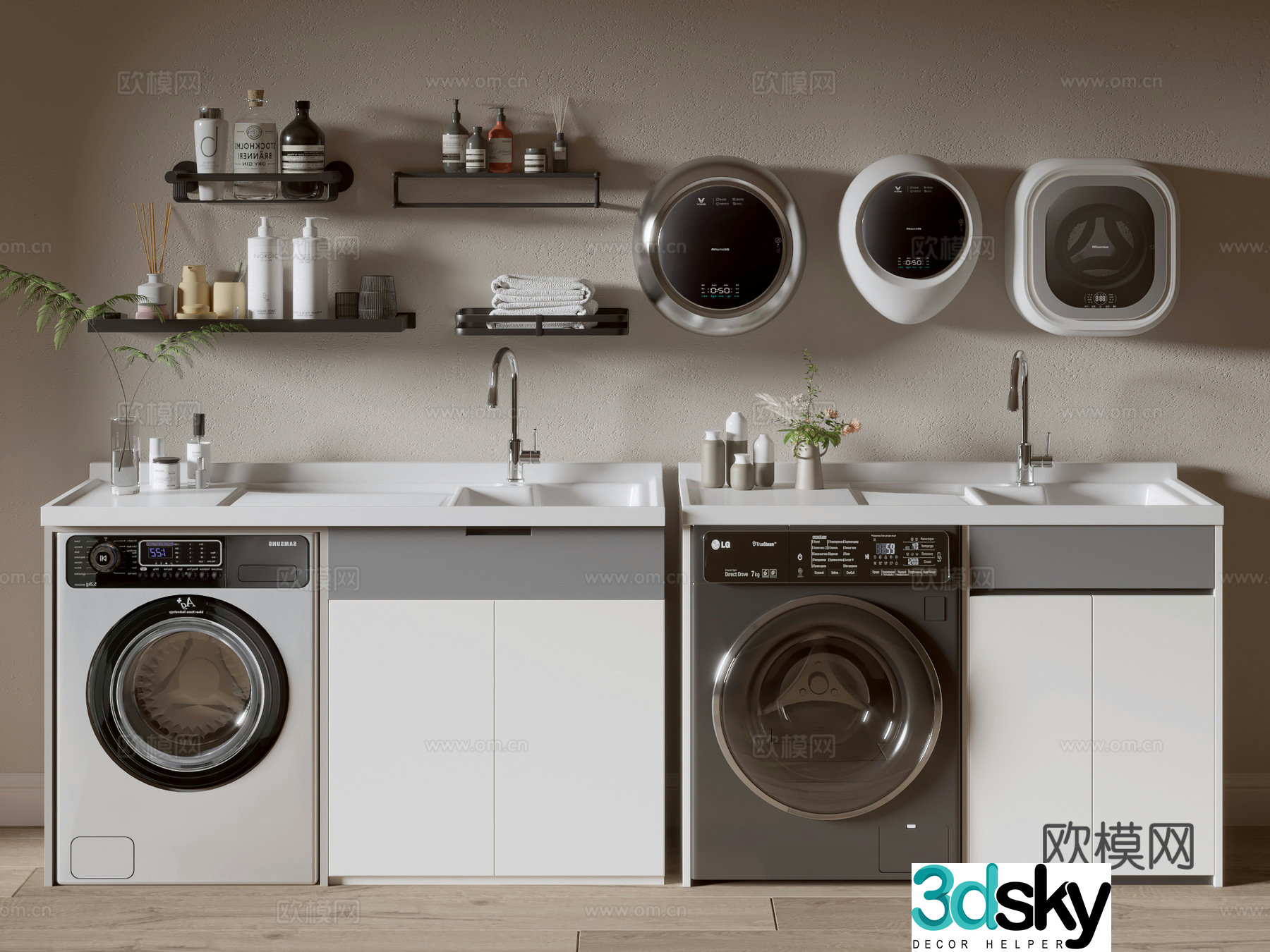 Modern minimalist wind cabinet whole cabinet washing machine cabinet small washing machine balcony cabinet storage cabinet 3D model