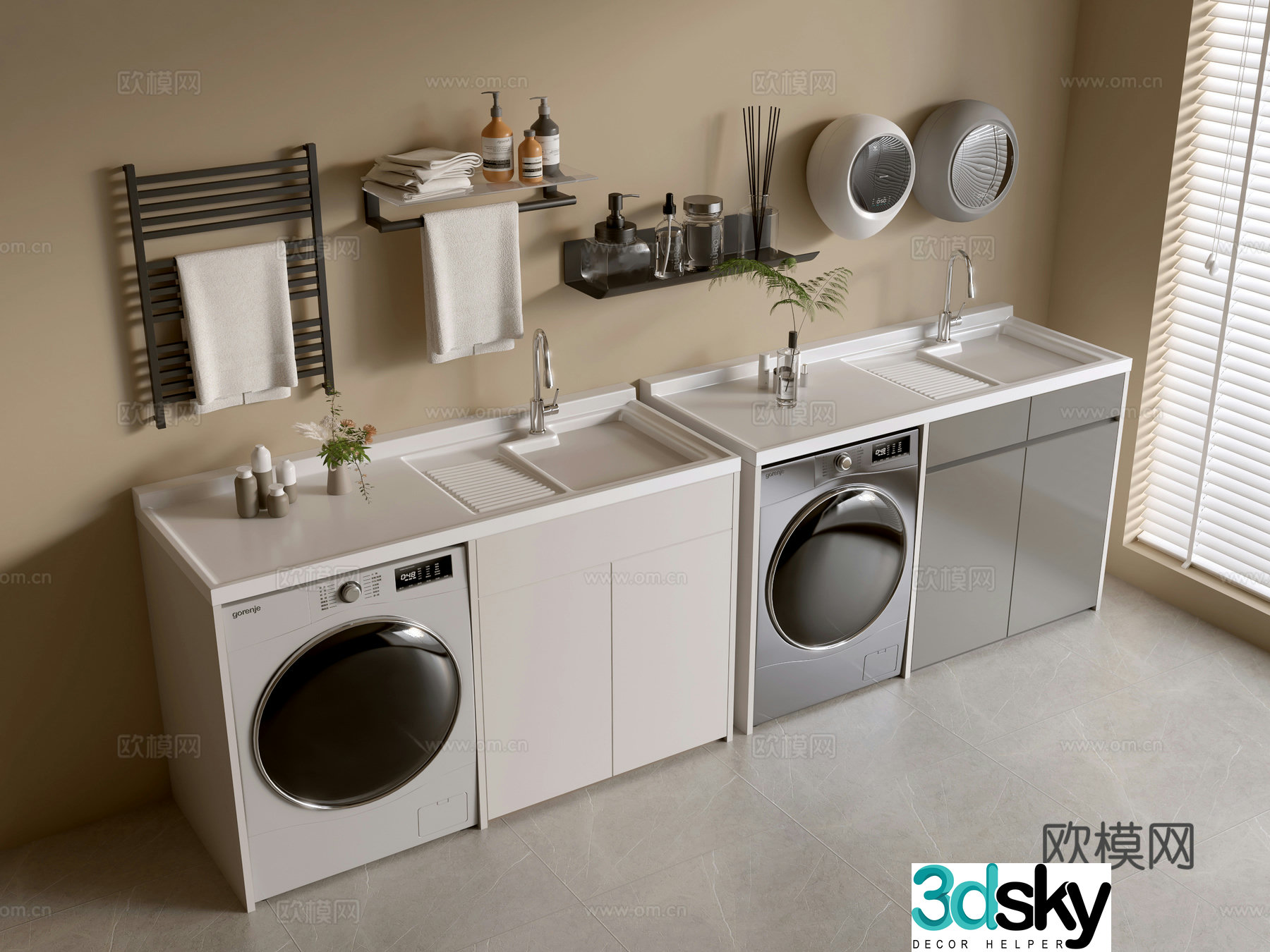 Modern minimalist wind cabinet whole cabinet washing machine cabinet small washing machine balcony cabinet storage cabinet 3D model