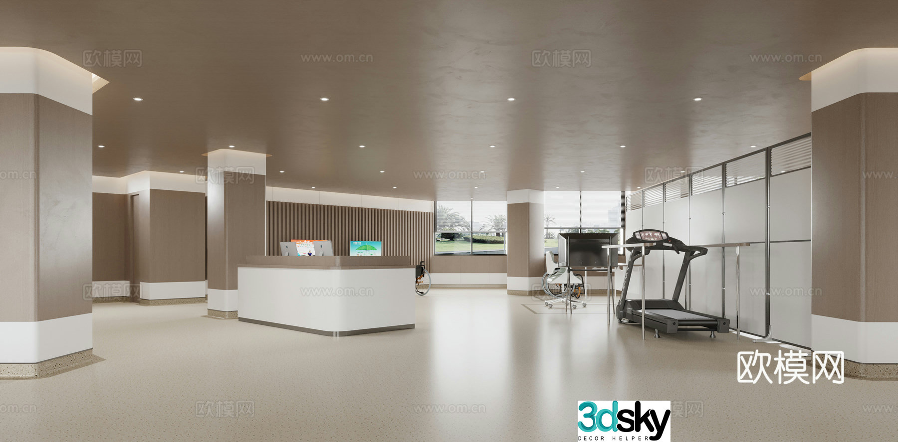 Modern Hospital reception hall Wheelchair Hospital folding bed 3d model