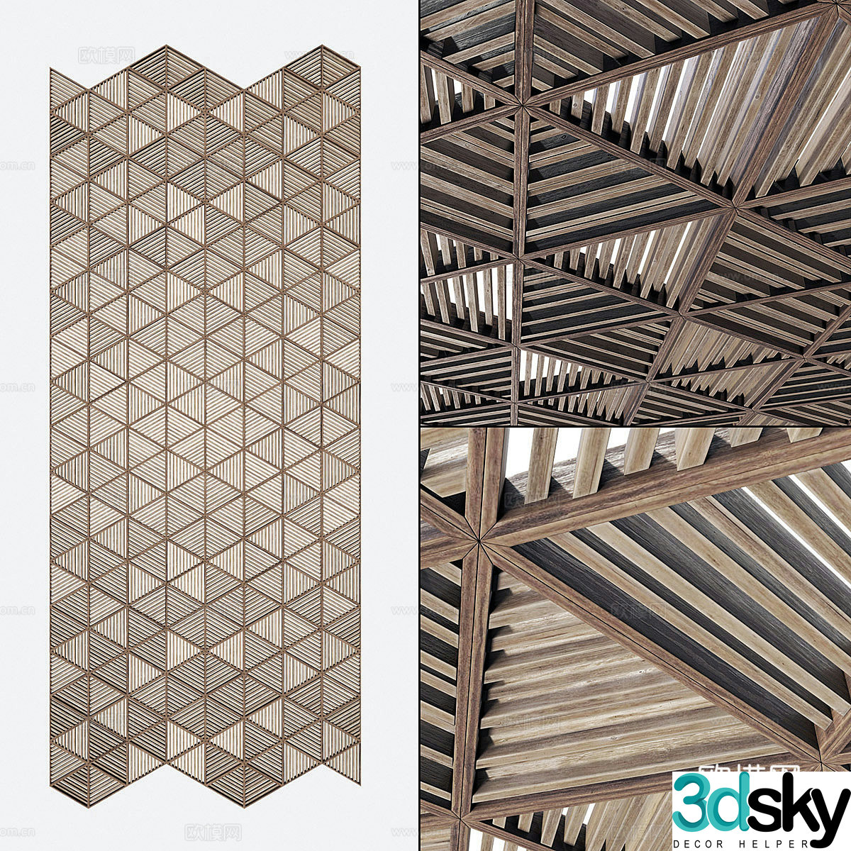 Wooden grille chandelier 3d model