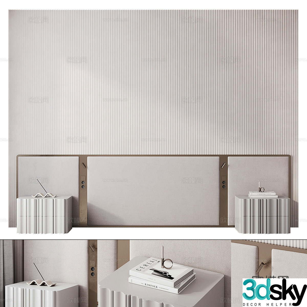 Modern Italian light luxury bedside background wall 3d model