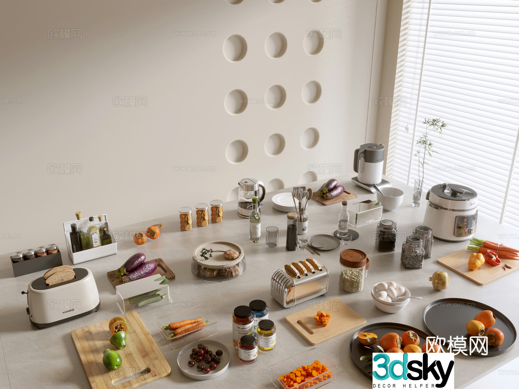 Modern ornament combination Kitchen supplies Kitchenware Tableware Kitchen appliances Art ornaments Dining table 3D model