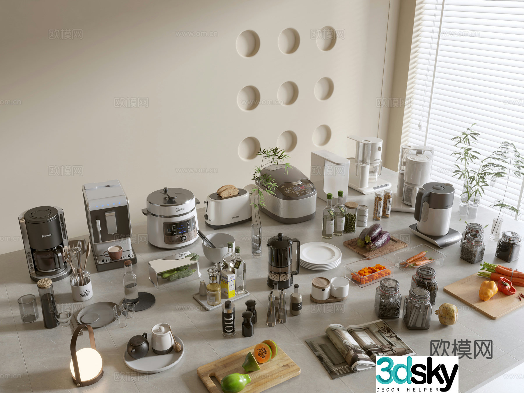 Modern ornament combination Kitchen supplies Kitchenware Tableware Kitchen appliances Art ornaments Dining table 3D model