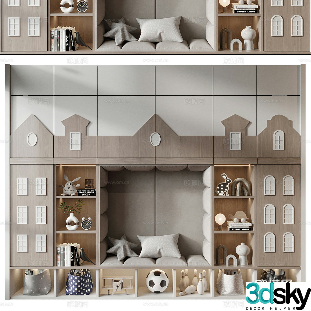 Modern cream style bookcase wardrobe combination 3d model
