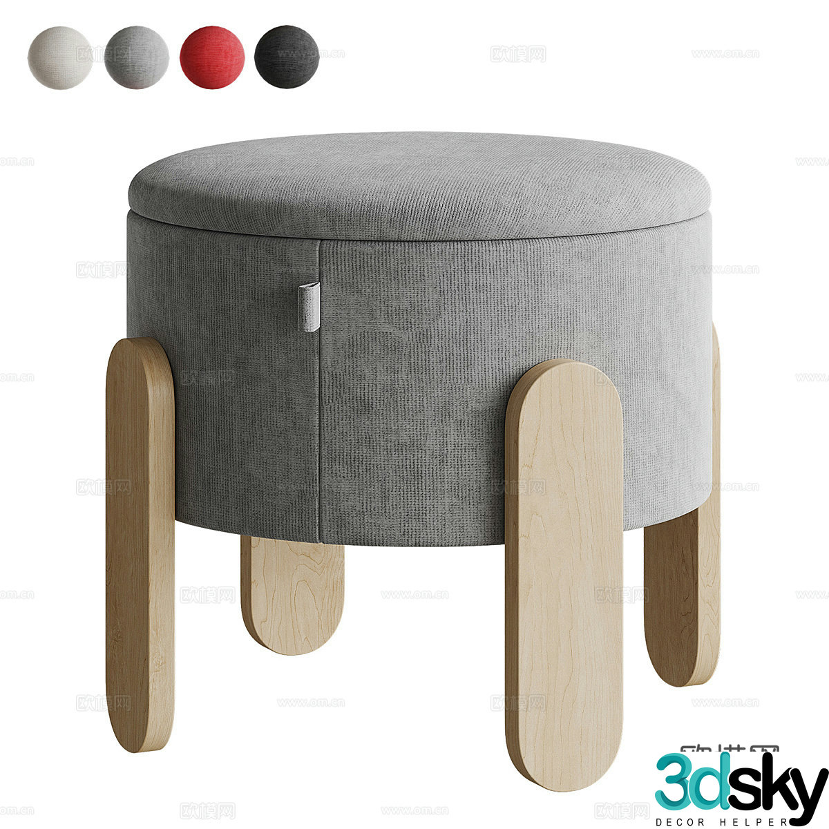 Round stool shoe changing stool fabric stool 3D model