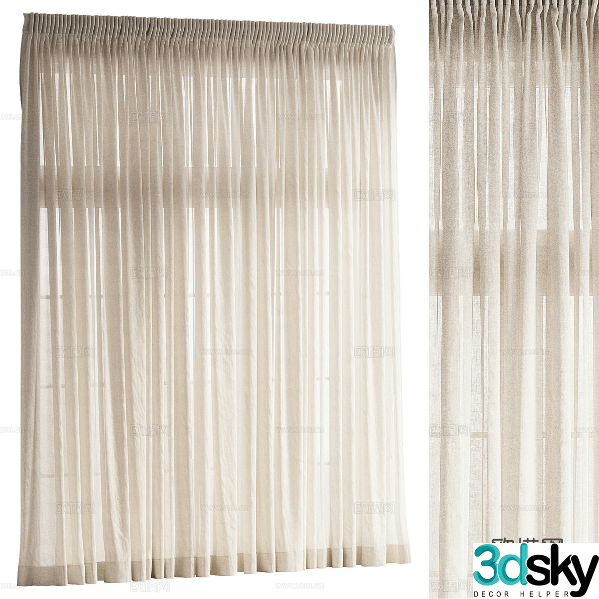 New Chinese style linen translucent curtain 3D model