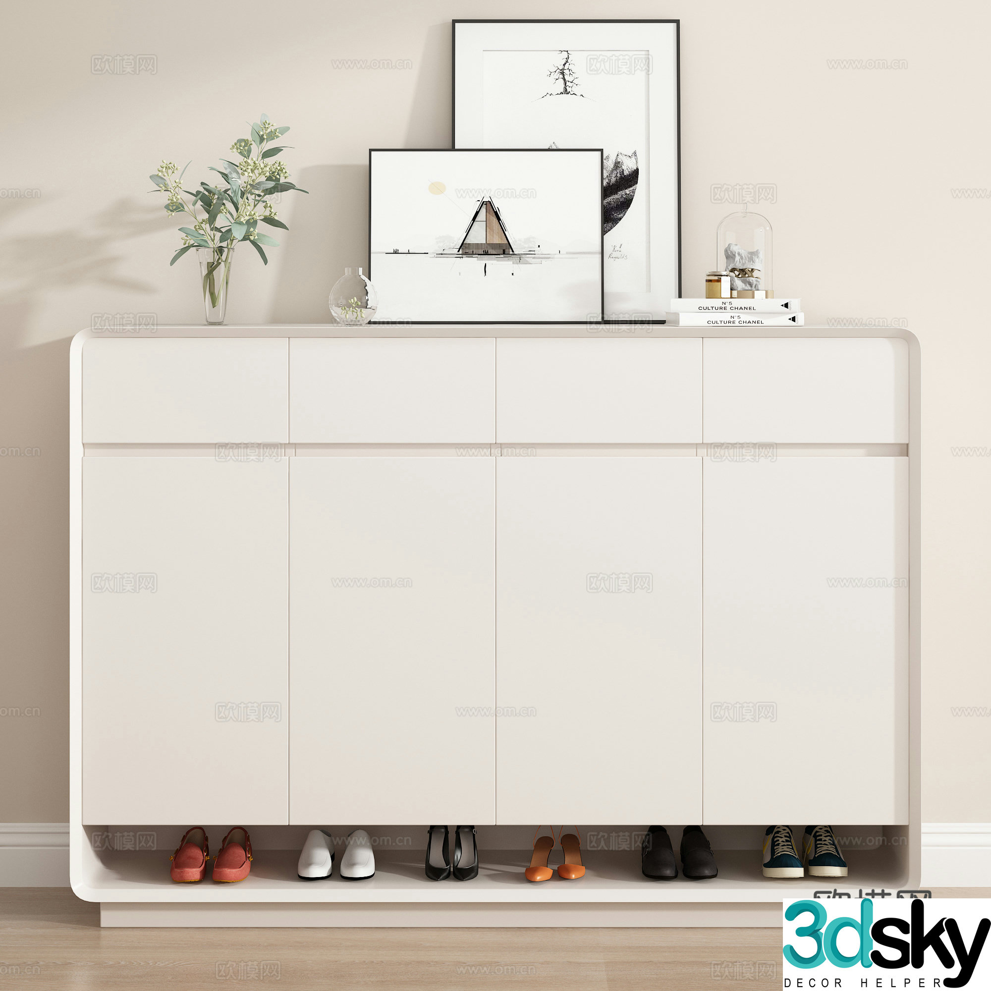 Shoe cabinet shoes vase decorative painting 3d model