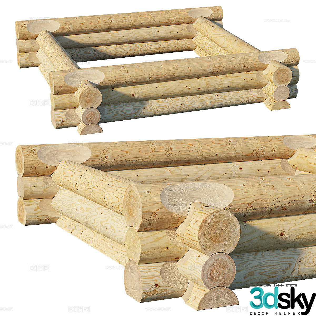 Wooden square column partition 3d model