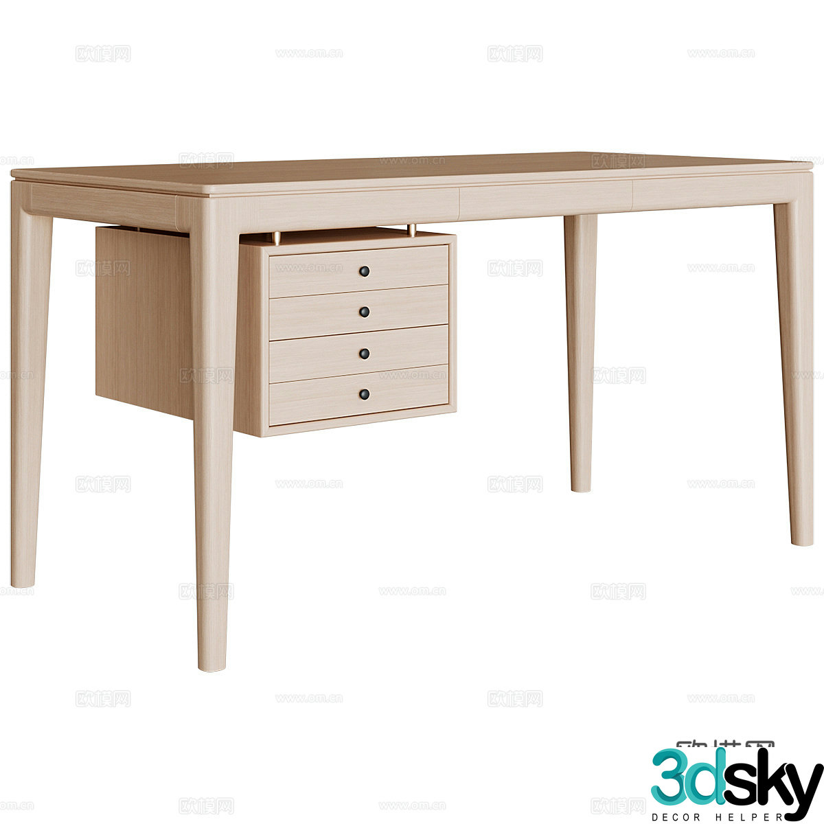 New Chinese style log walnut solid wood desk 3D model