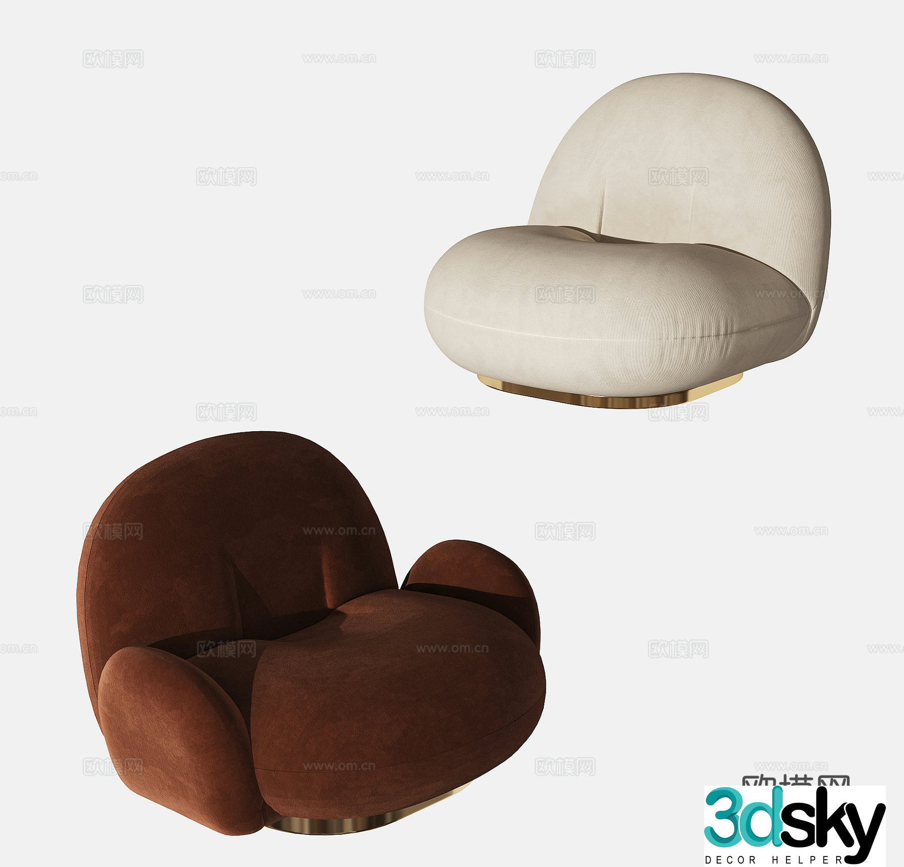Modern cream style single sofa lazy sofa casual sofa combination 3D model