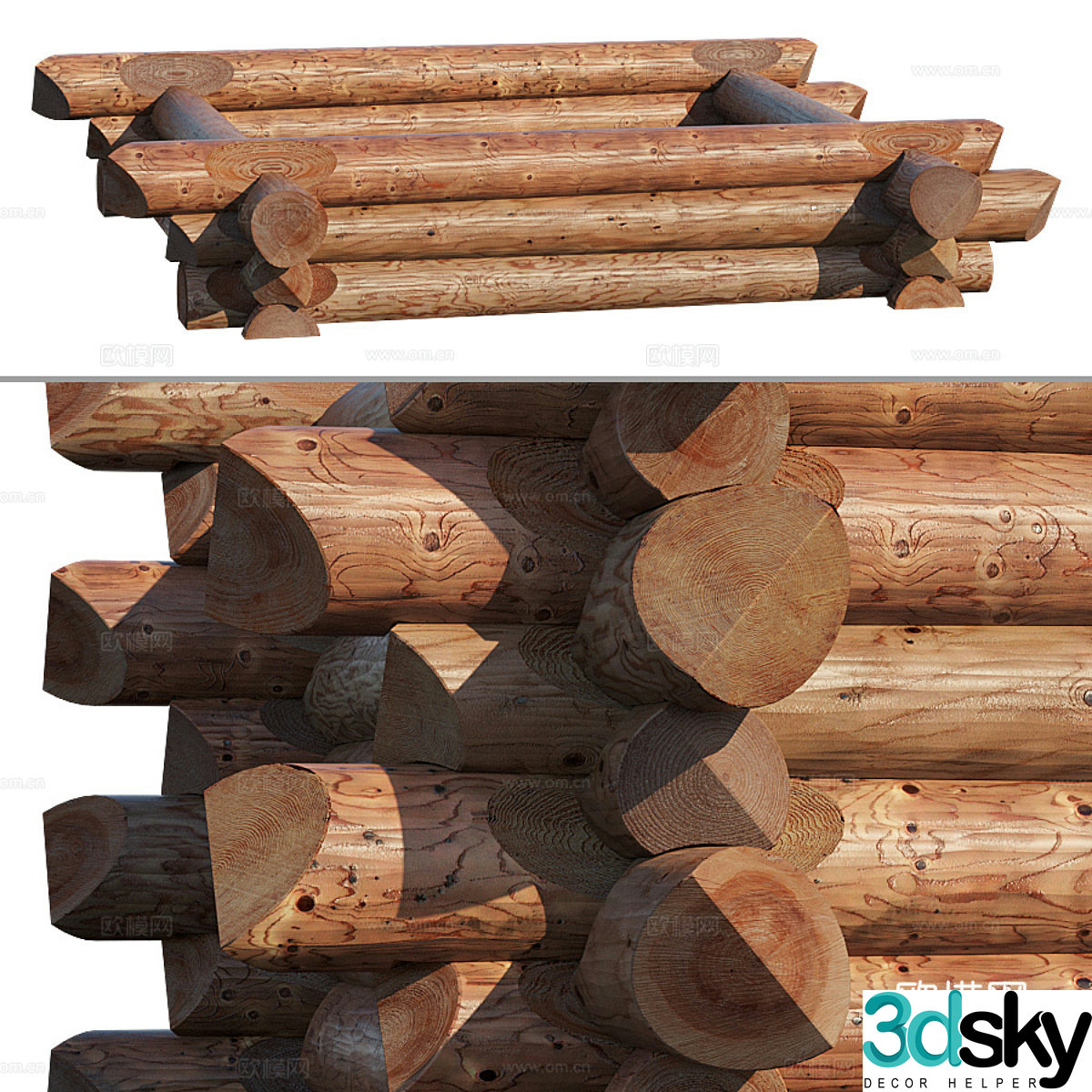 Wooden square column partition 3d model