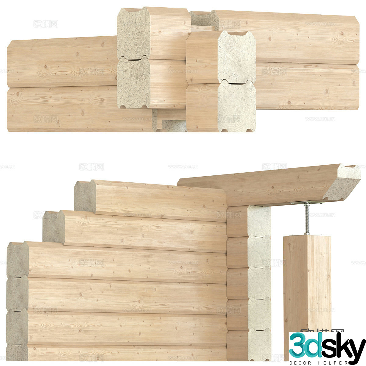 New Chinese wooden square pillar 3D model