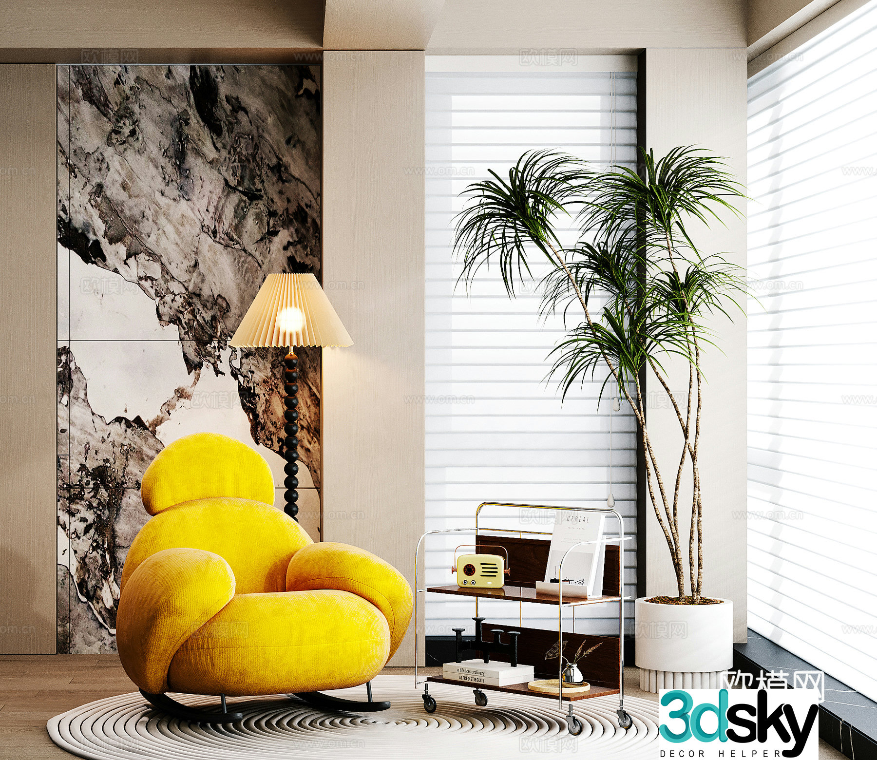 Modern casual sofa floor lamp green plants single sofa 3d model