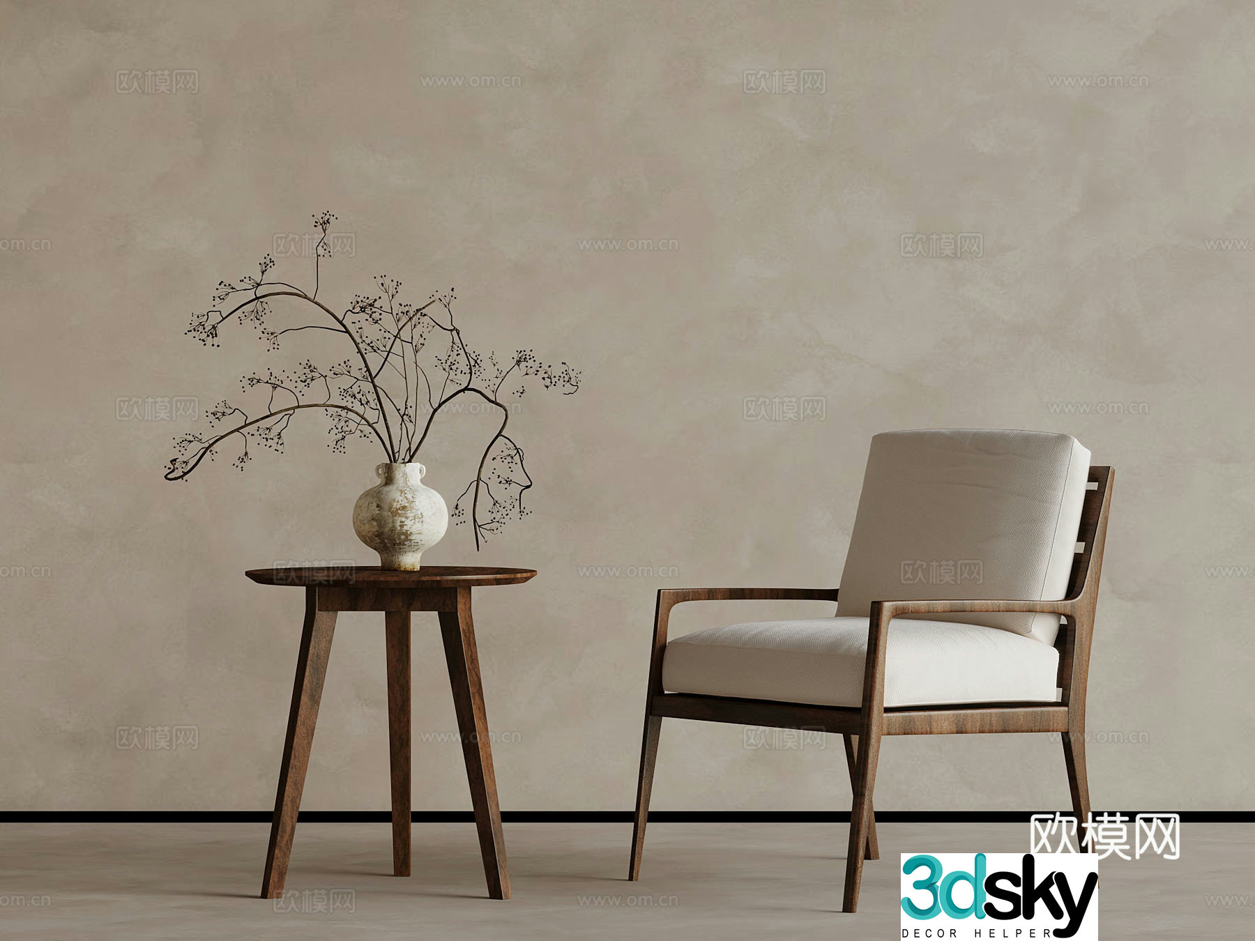 Medium style leisure chair coffee table 3D model