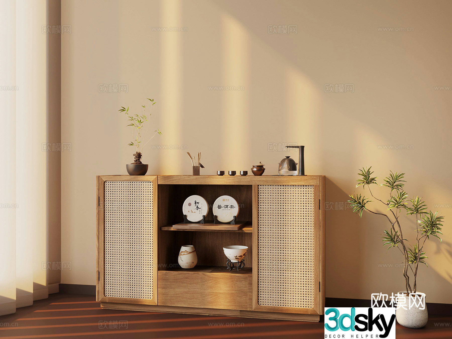 Wasabi Middle Style Tea Cabinet 3D Model
