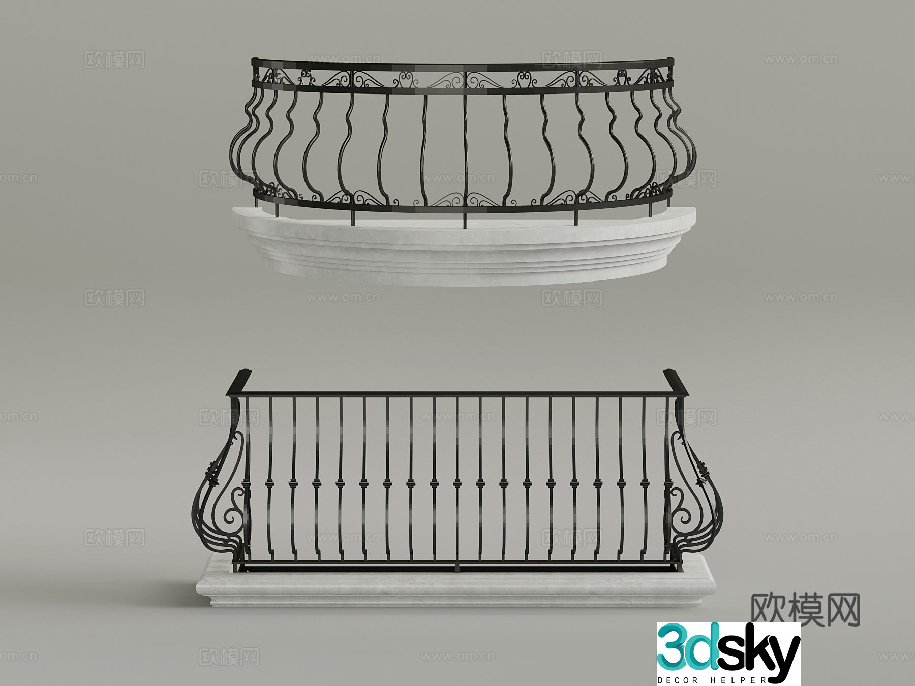 Rail French railing Iron railing 3d model