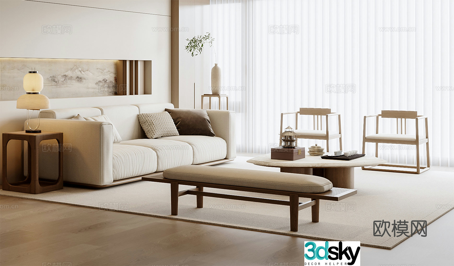 New Chinese sofa coffee table combination 3D model
