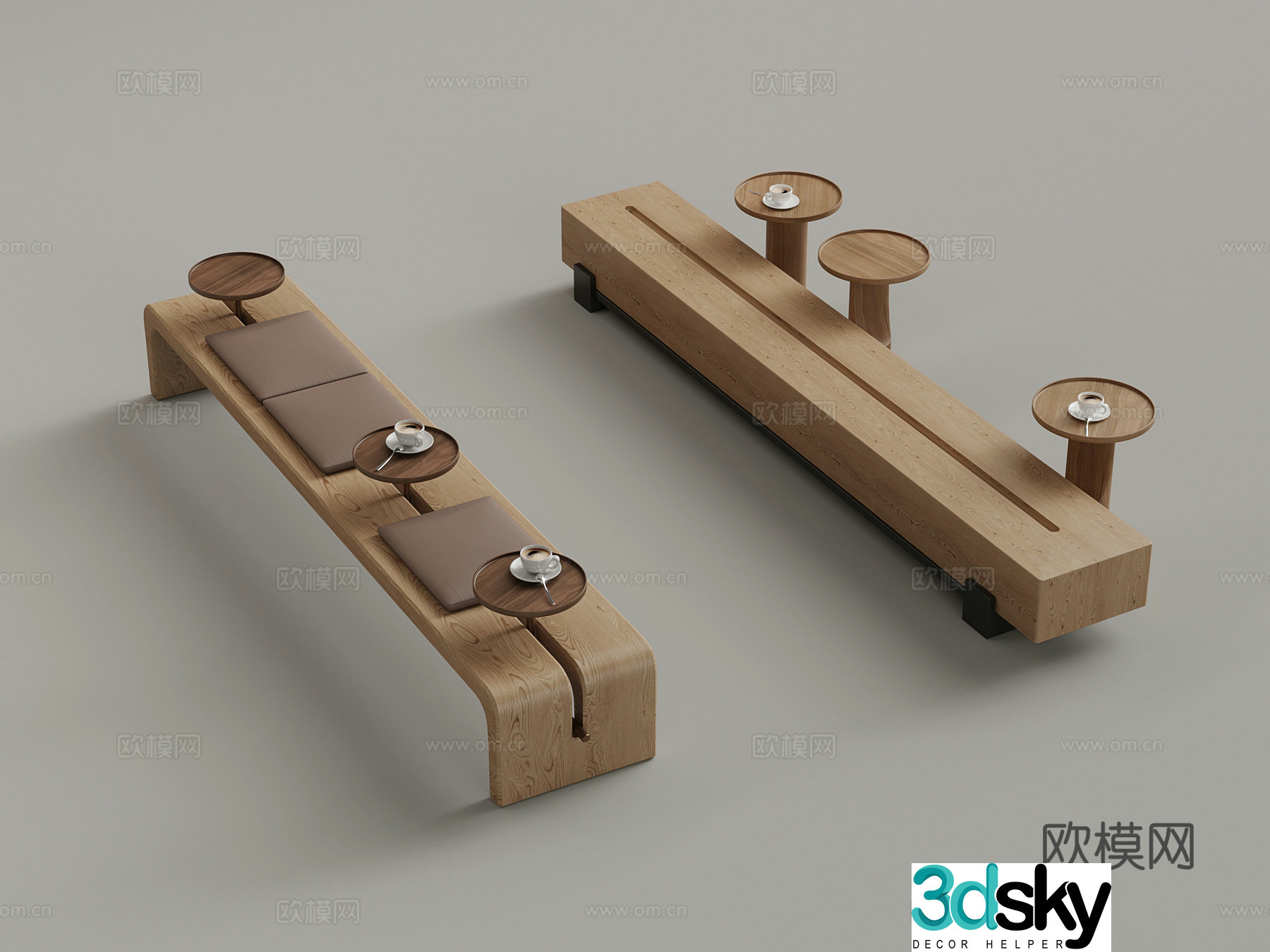 Modern cafe booth sofa 3d model