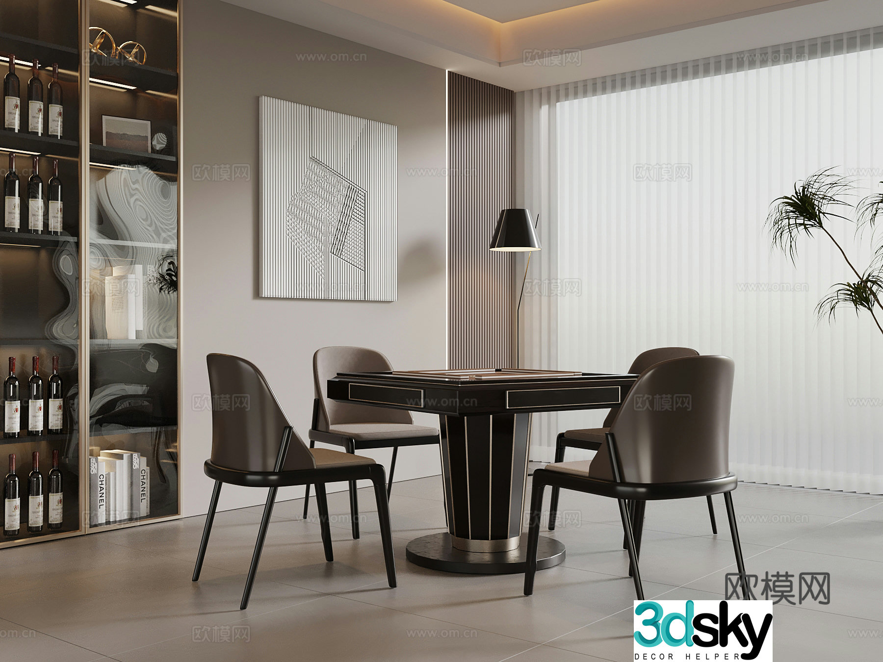 Modern chess and card room Mahjong room Mahjong table 3D model