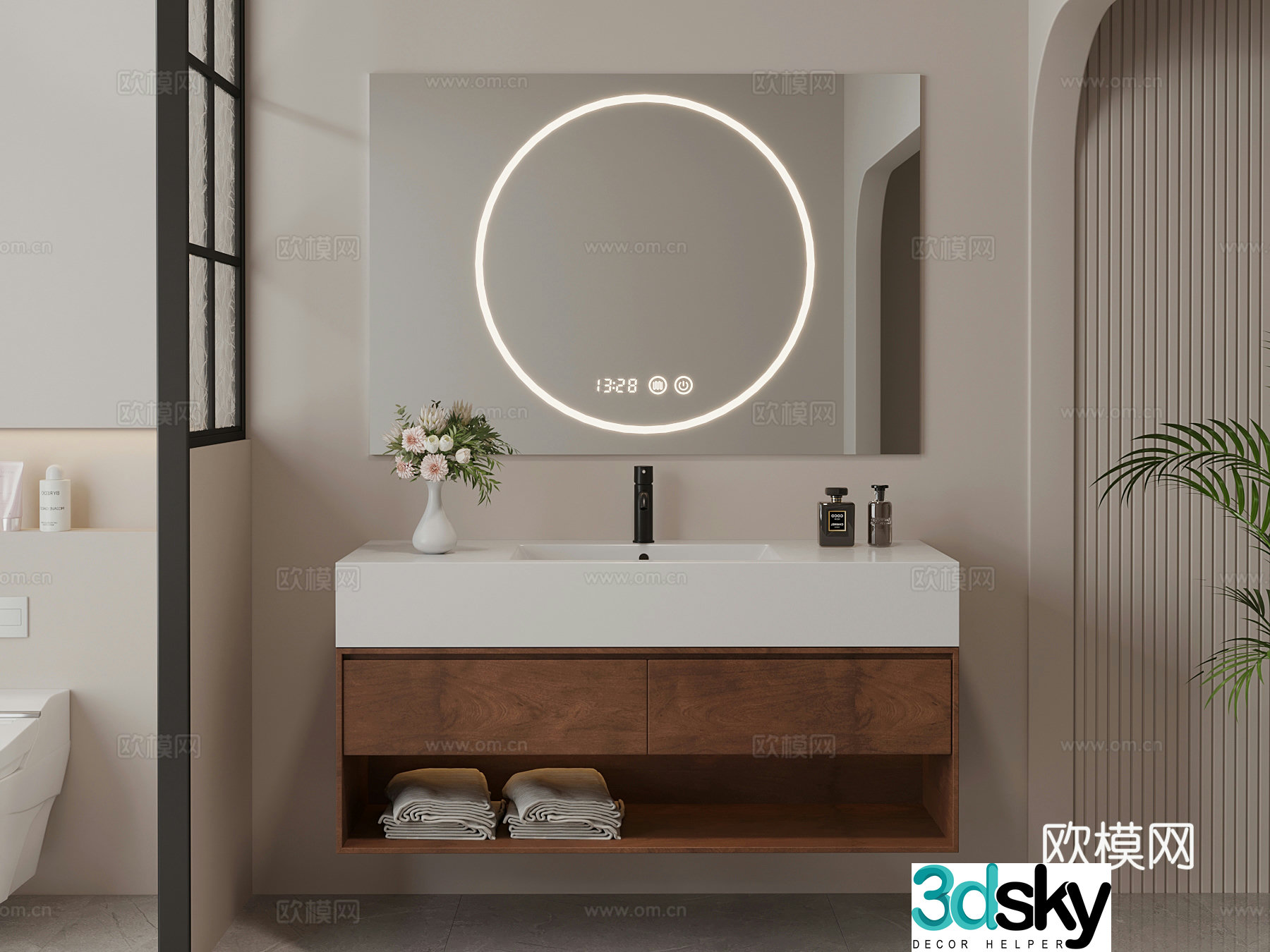 Middle-aged bathroom cabinet toilet 3d model