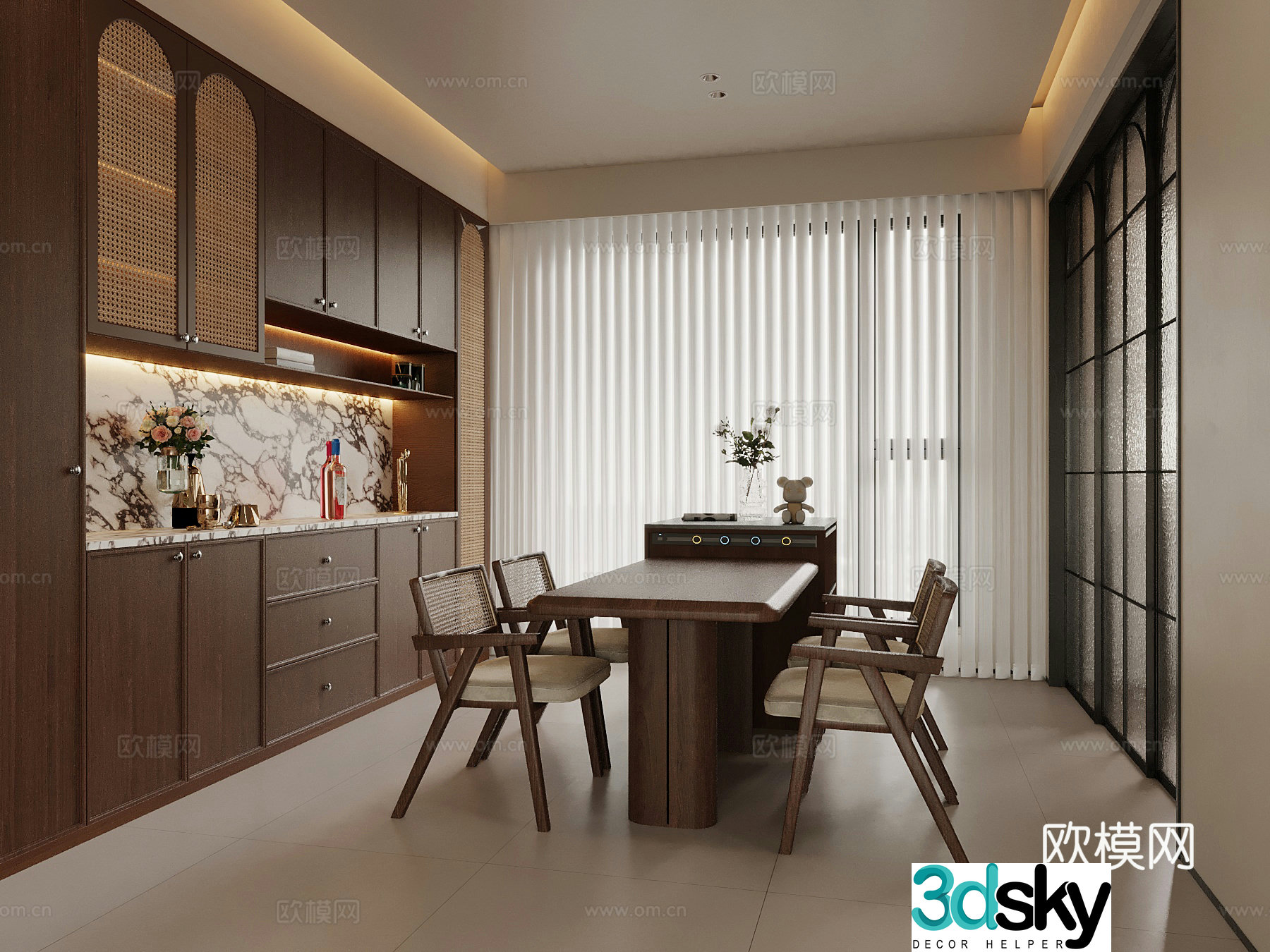 New Chinese style home restaurant dining table and chair 3D model