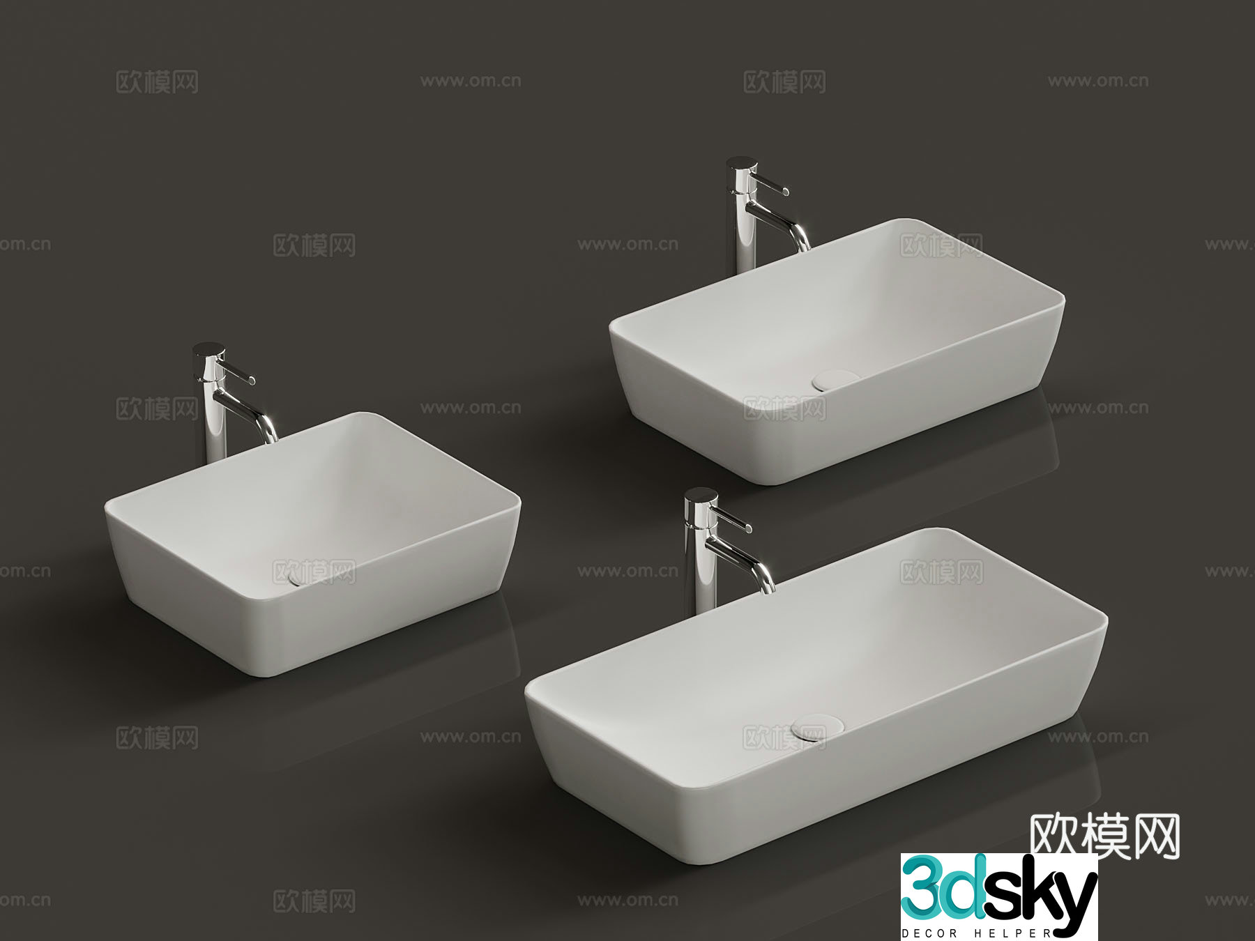 Modern wash basin Ceramic integrated basin 3D model