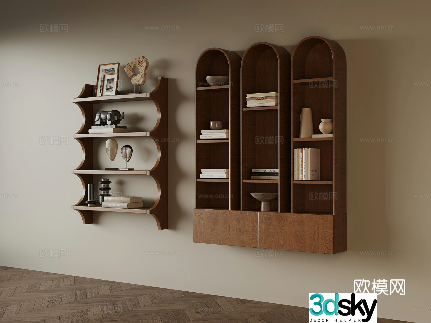 Bookshelf Middle style bookshelf Shelf Alcove 3D Model