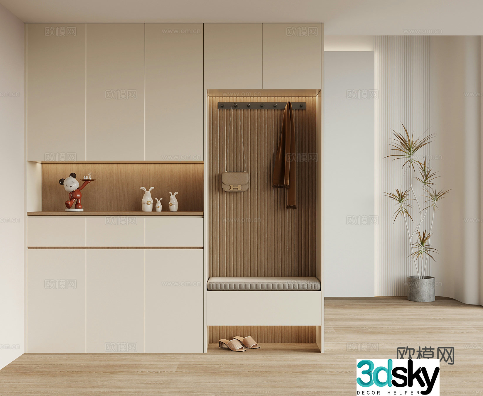 Modern cream style porch shoe cabinet 3d model