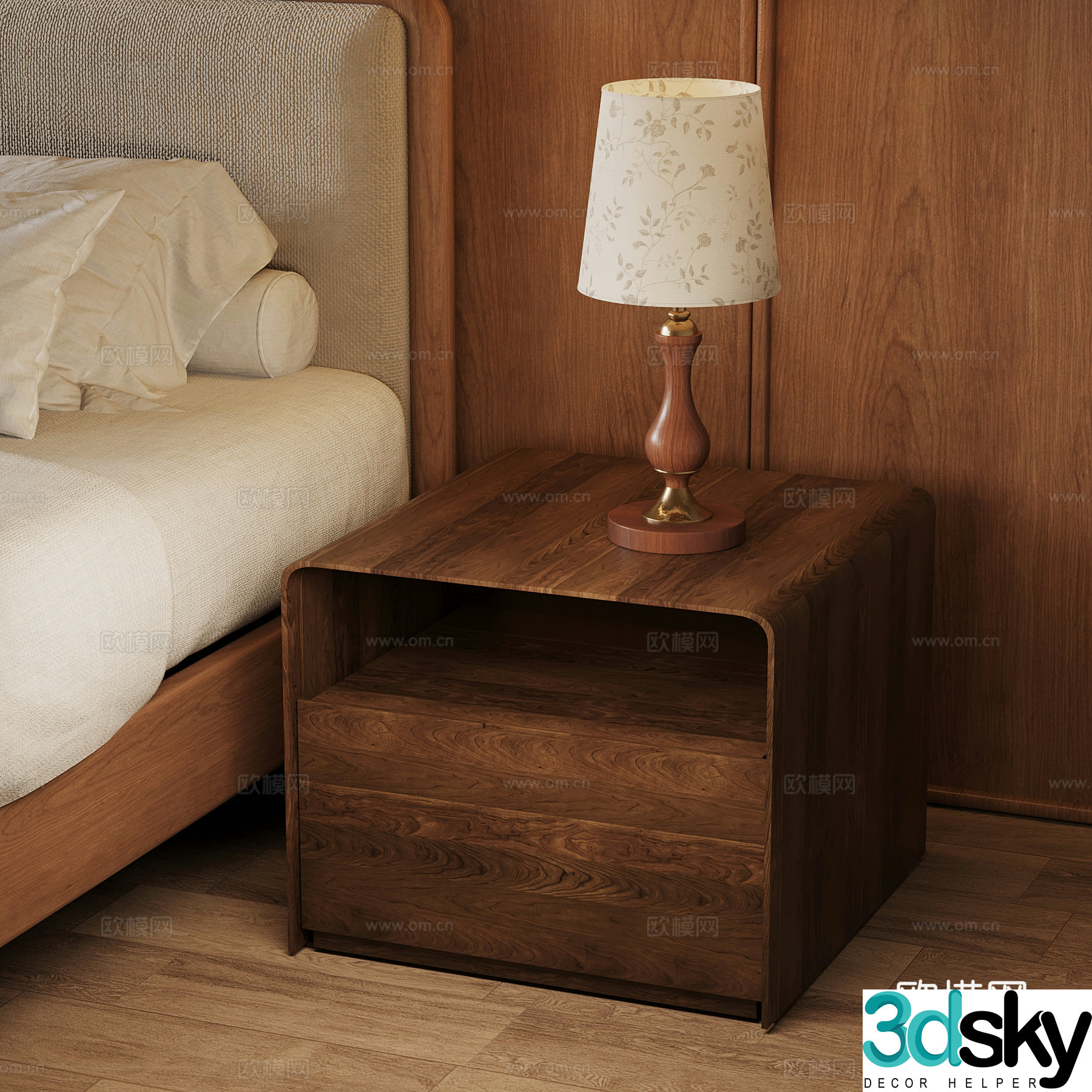Wasabi Middle-aged Bedside Table French Table Lamp 3D Model