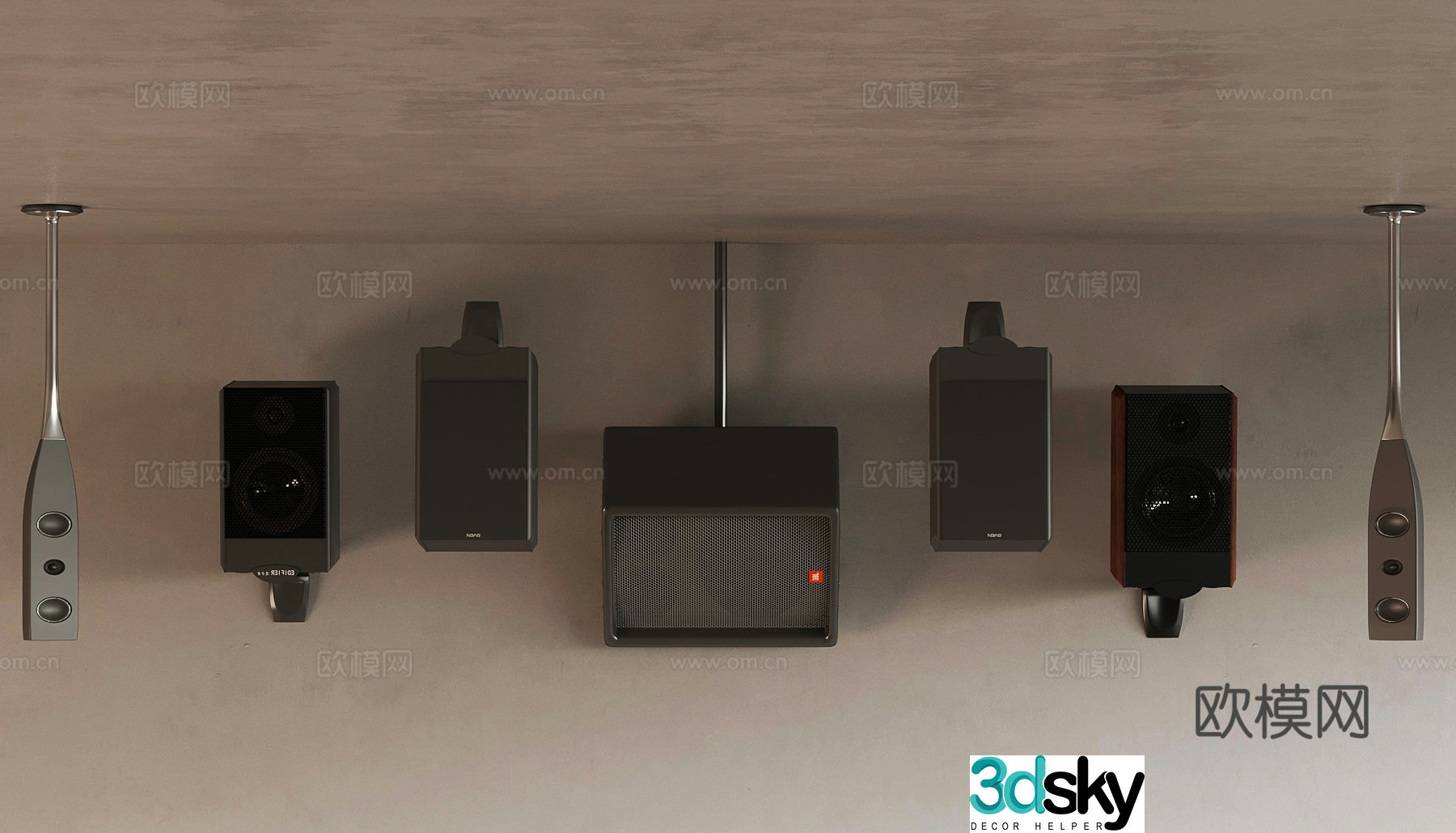 Modern hoisting audio wall mounted speaker 3d model