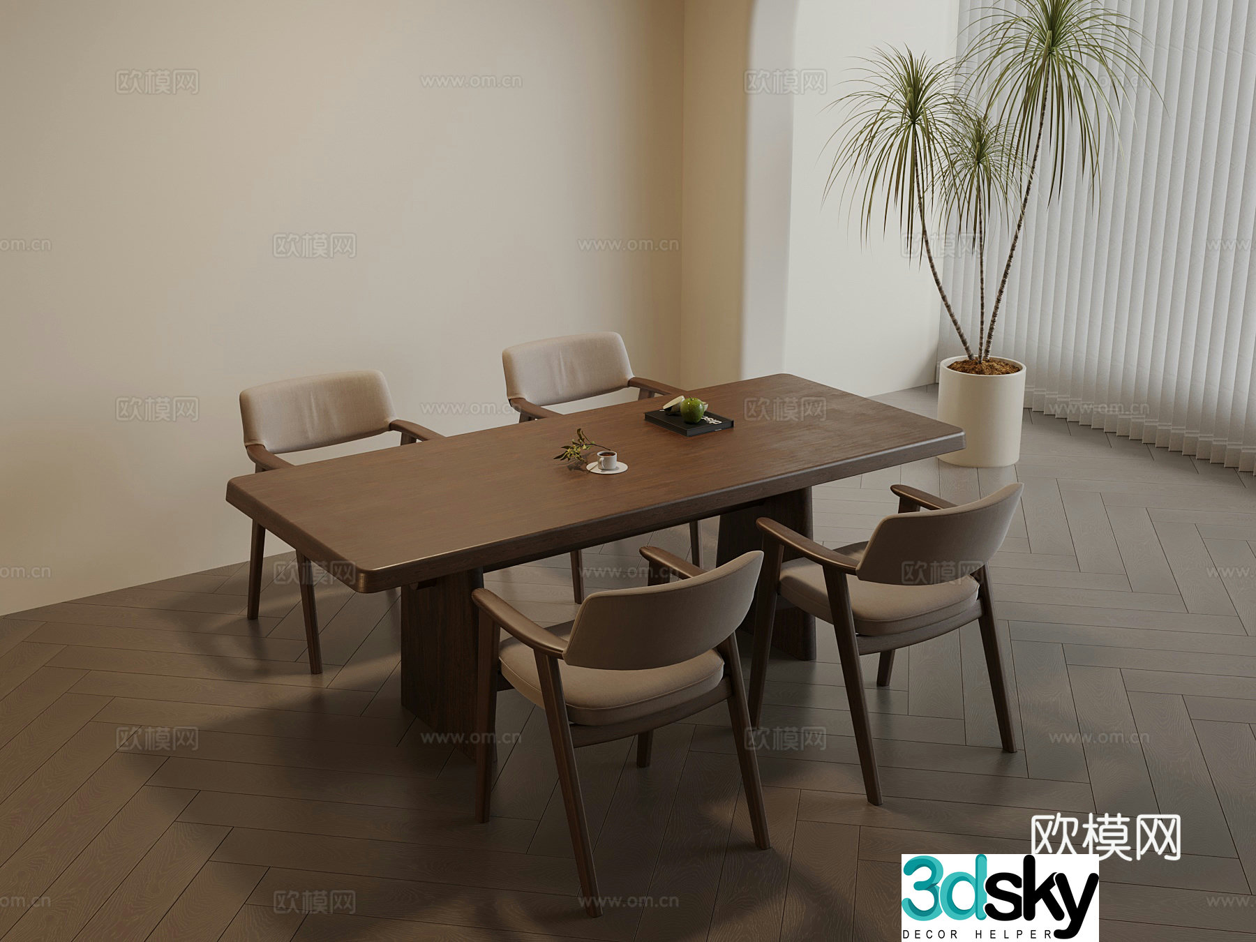 New Chinese dining table and chair 3D model