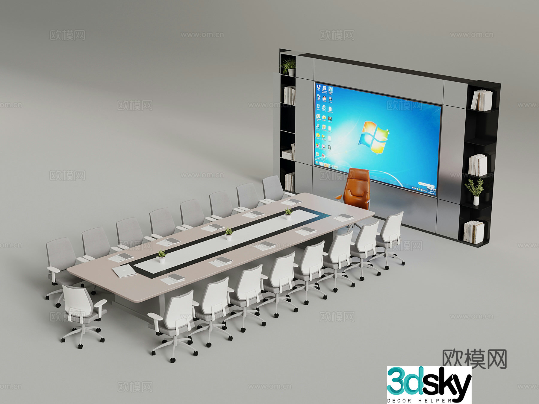 Modern corporate exhibition hall office desk projection screen 3d model