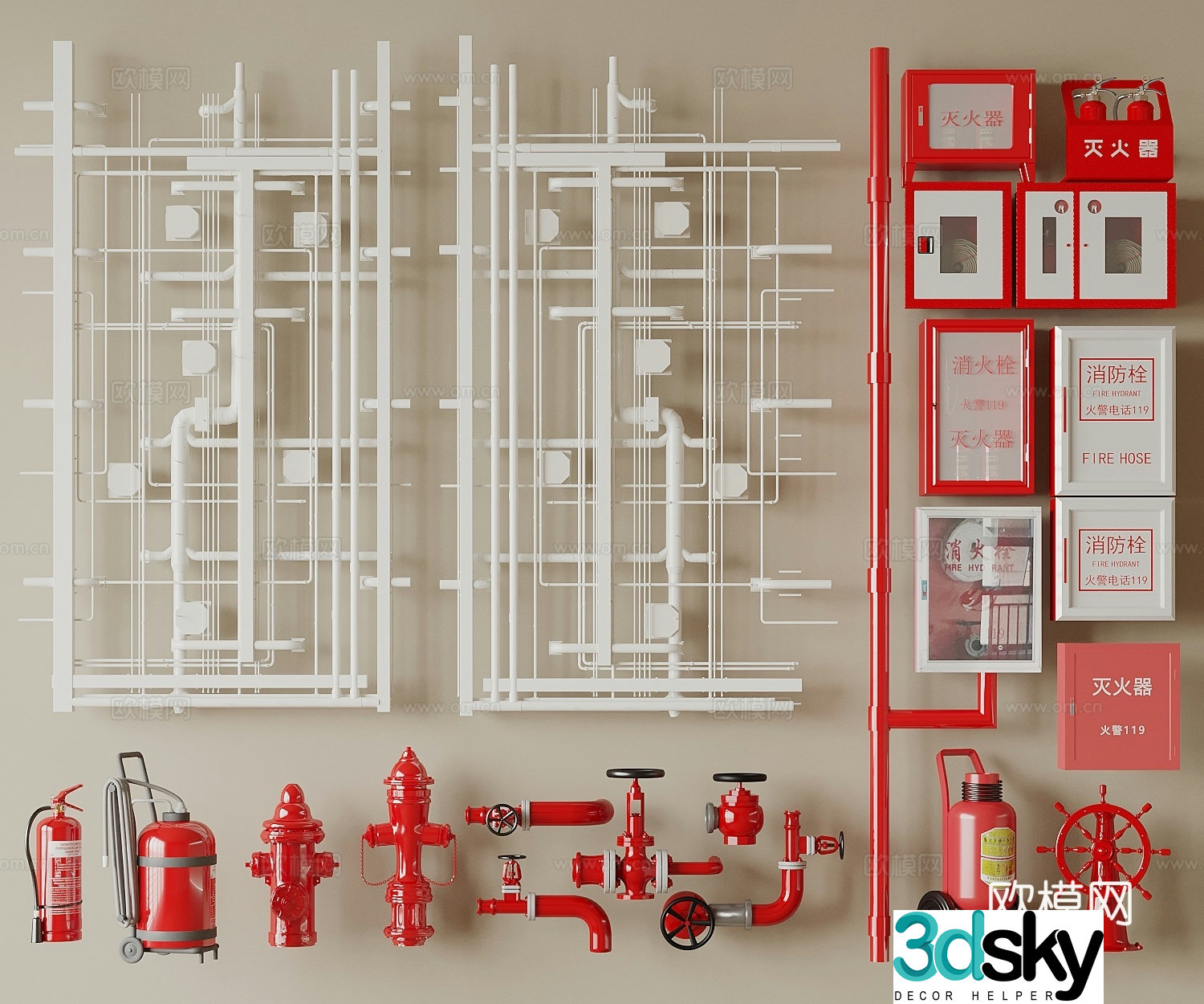 Fire Hydrant Fire Equipment Fire Extinguisher Fire Pipeline 3D Model