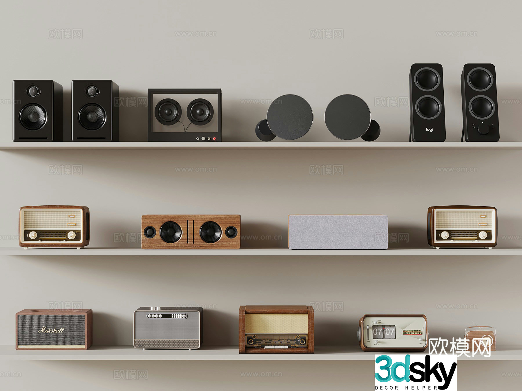 Middle style audio retro audio radio 3d model