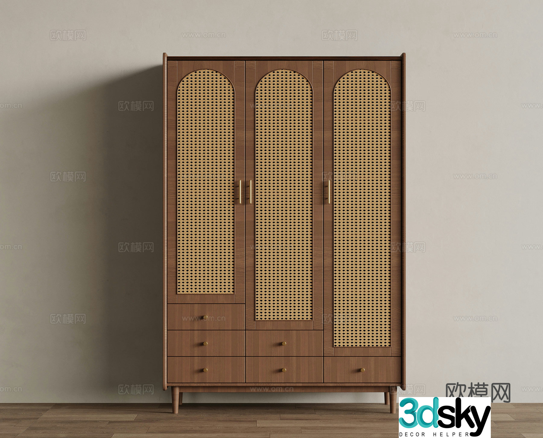 Wardrobe Middle-aged wind wardrobe 3d model