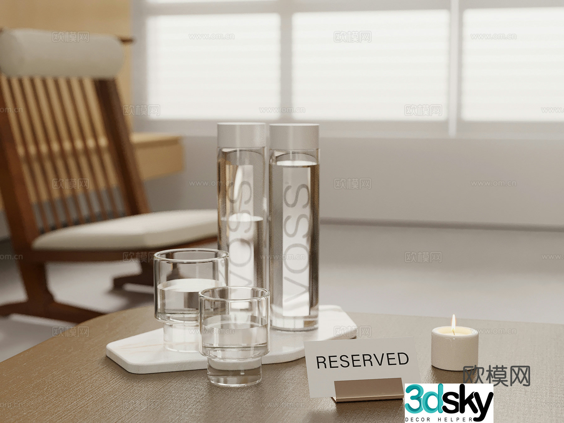 Modern tray water cup glass wine glass 3d model