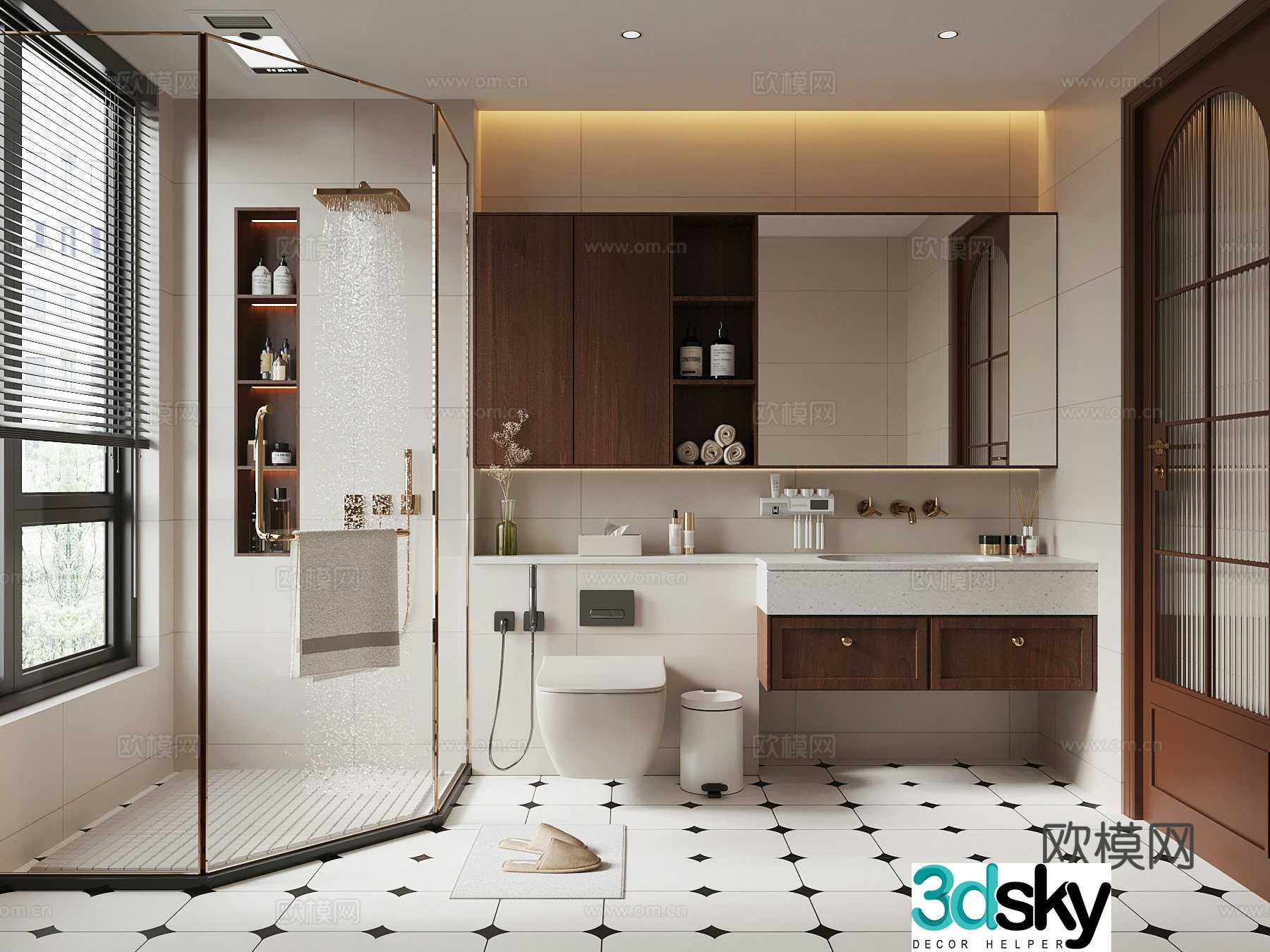 Middle-aged bathroom cabinet toilet 3d model