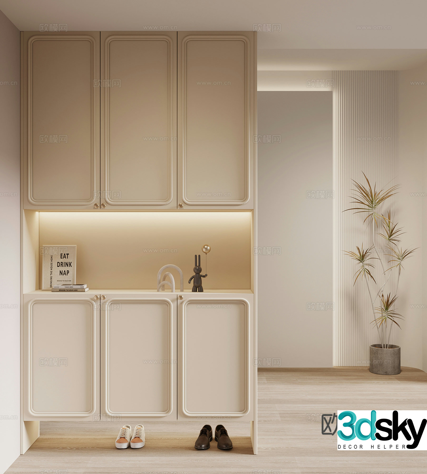 Modern cream style shoe cabinet entrance cabinet 3d model