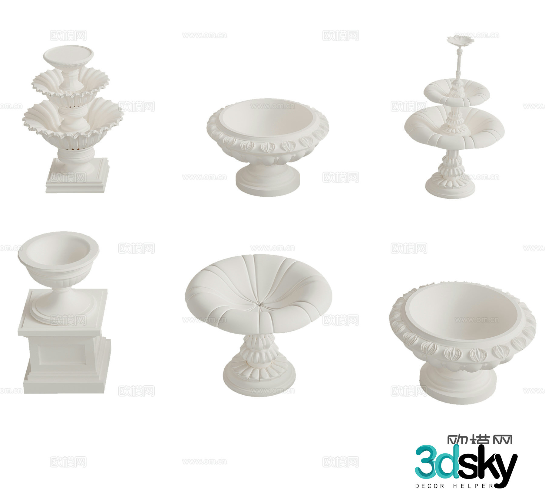 Flower bed European classical Roman fountain Flower pond Gypsum column 3D model