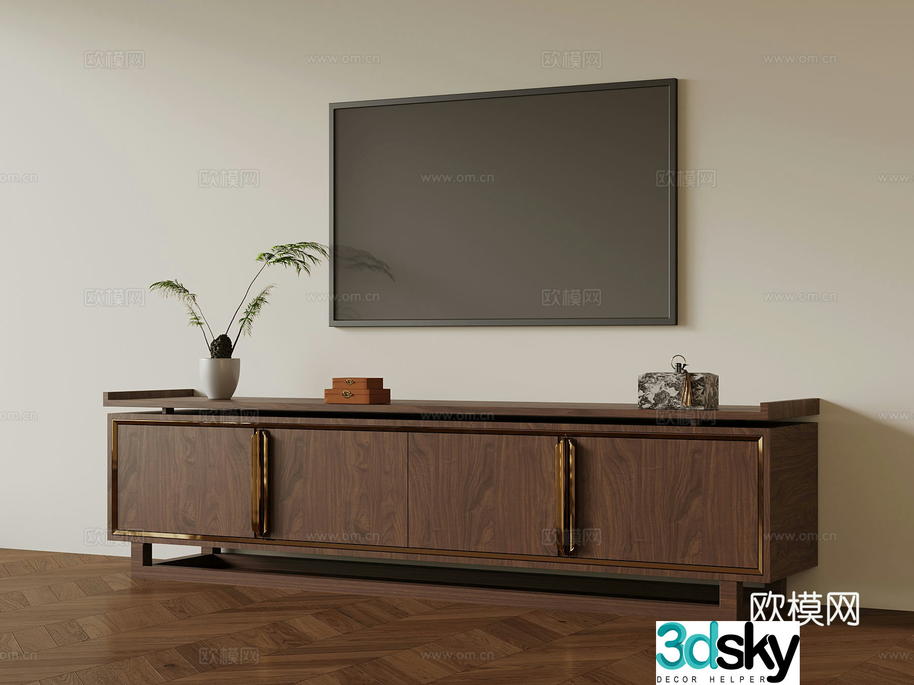 TV cabinet New Chinese-style TV cabinet Decorative ornaments 3D model
