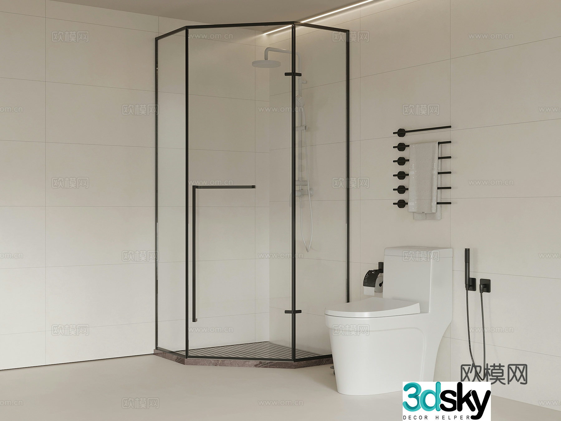 Modern bathroom shower toilet towel rack 3d model