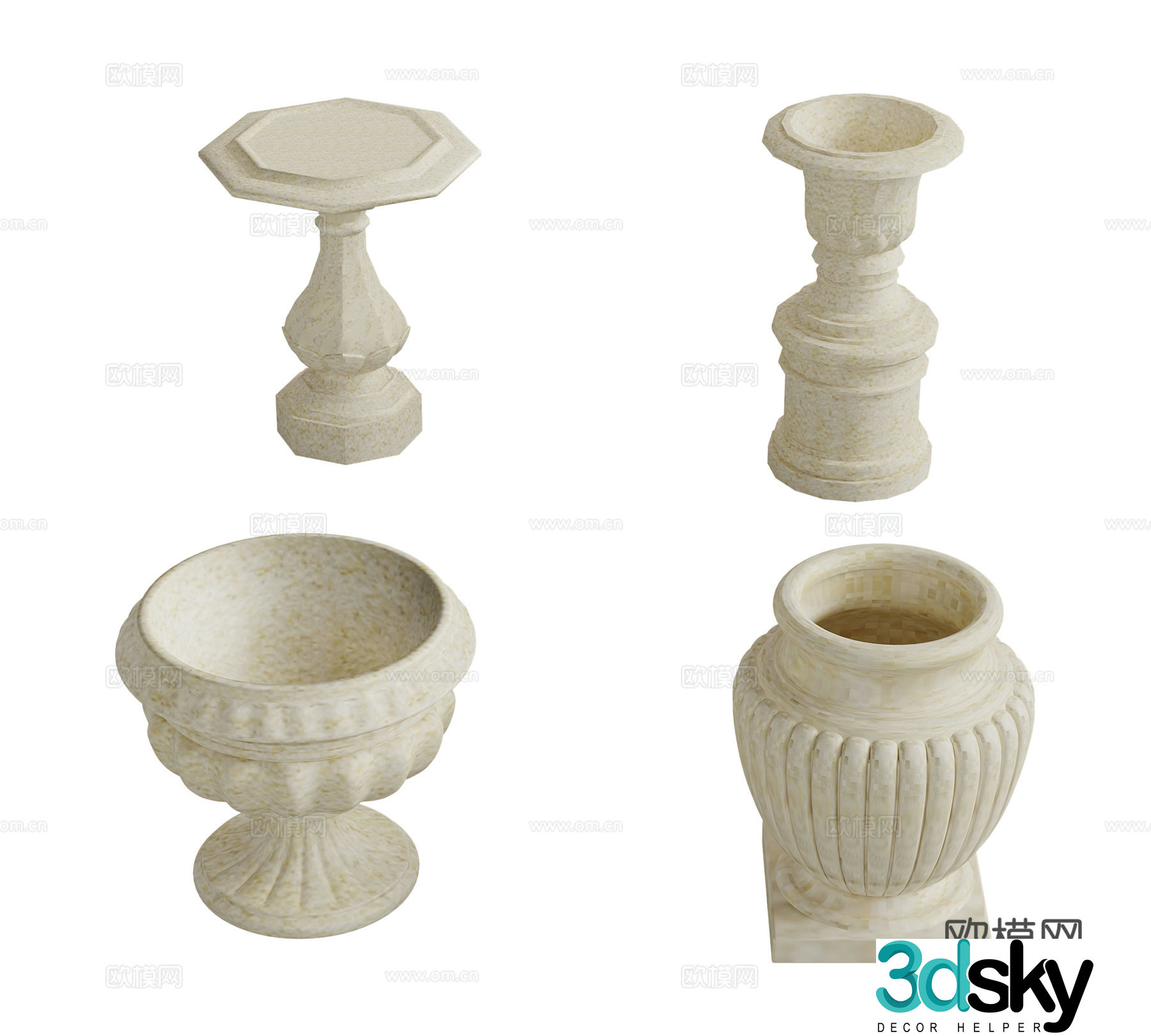 Flower bed European classical Roman fountain Flower pond Gypsum column 3D model
