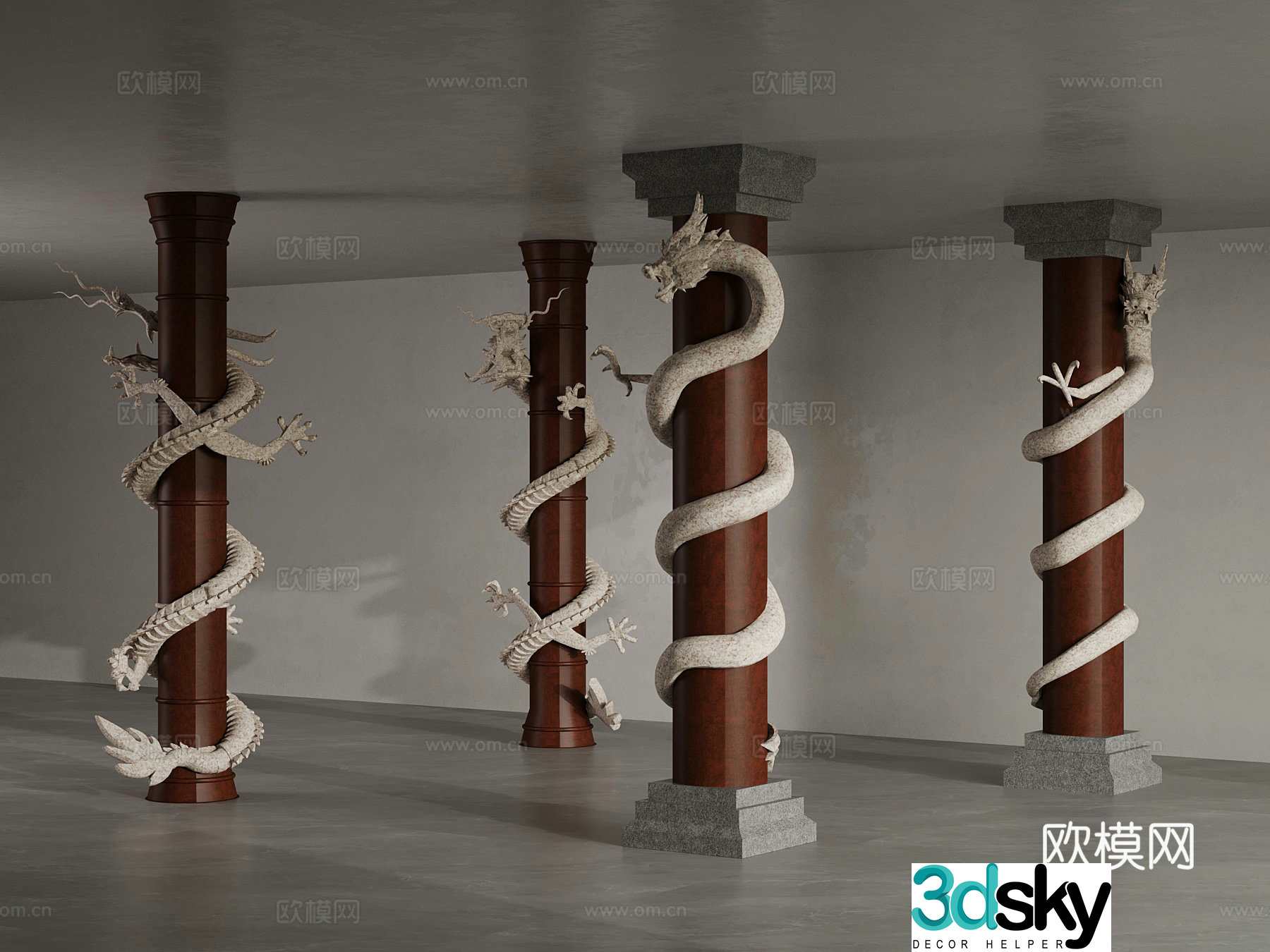 New Chinese column dragon column 3D model