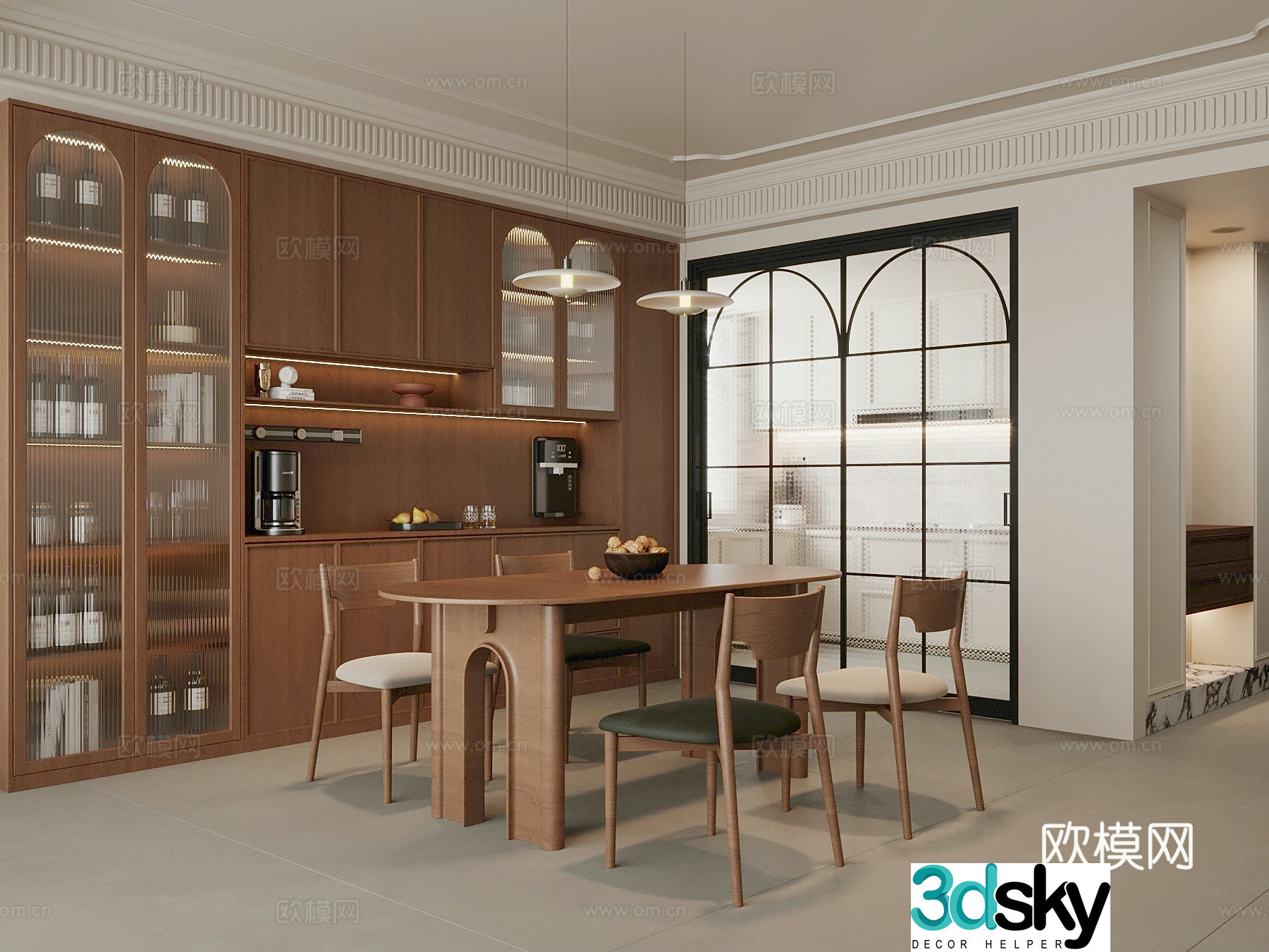 Restaurant Middle style restaurant Sideboard Wine cabinet Dining table 3D model