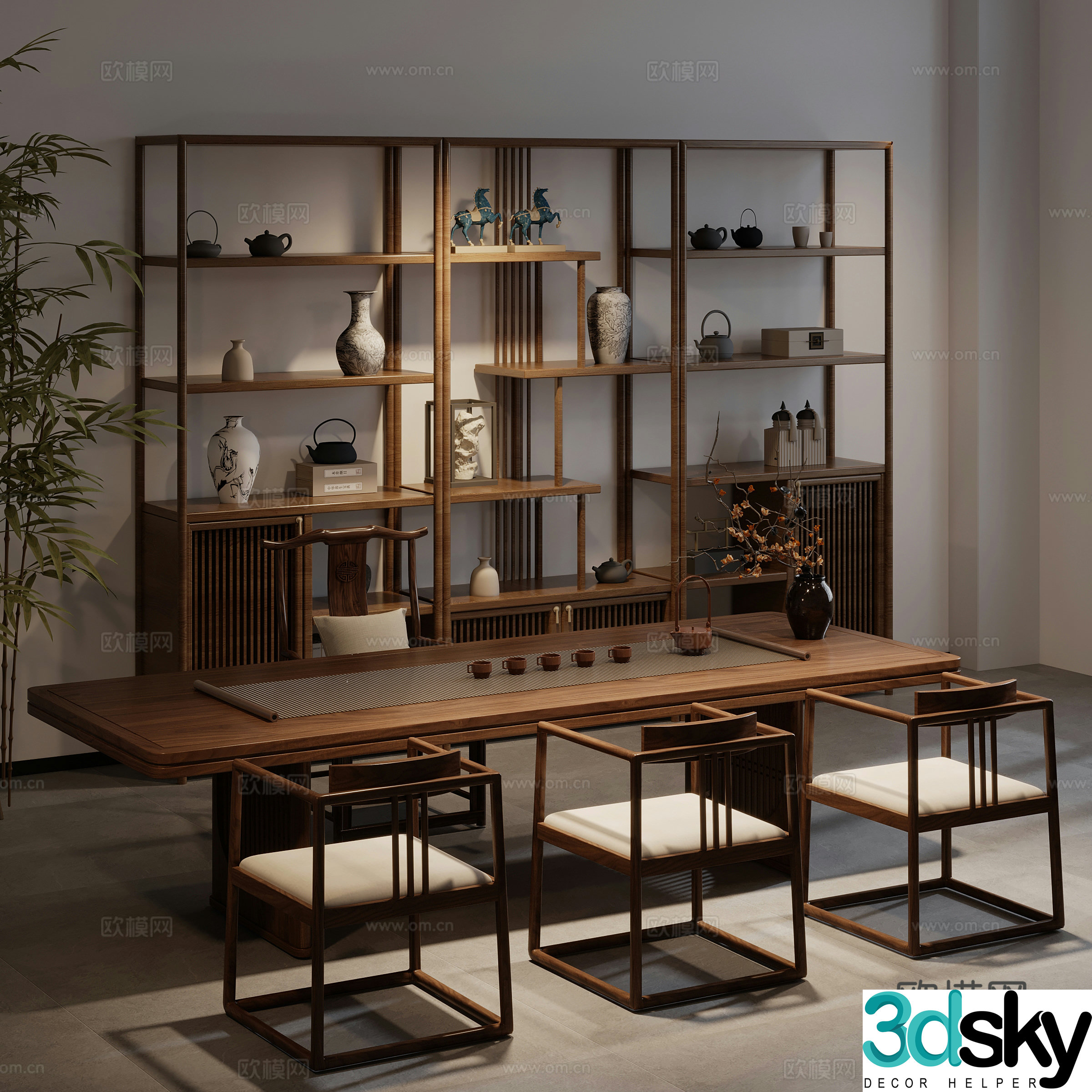 New Chinese-style tea table and chair Bogu rack 3D model
