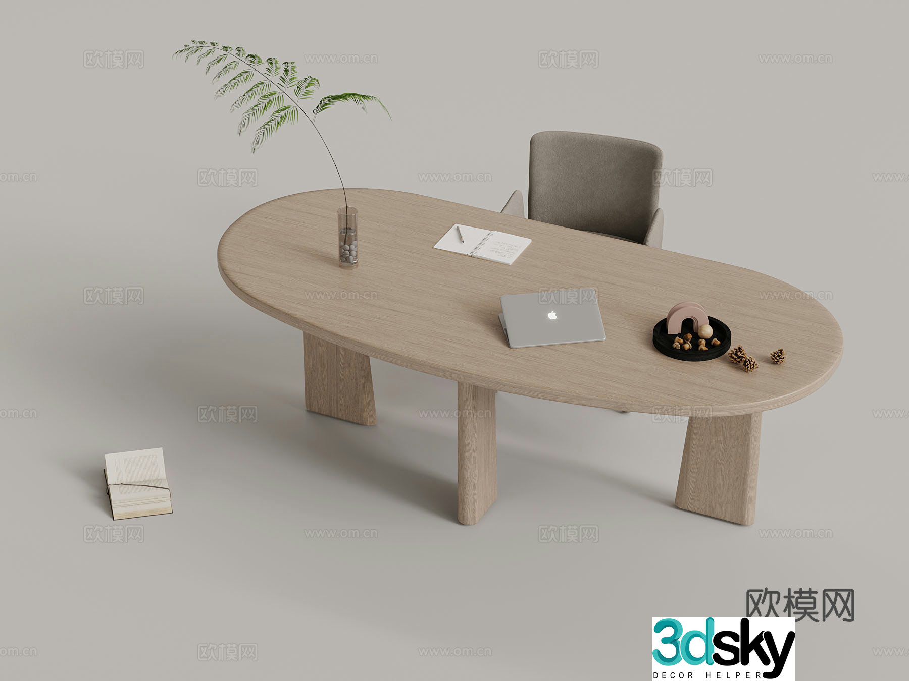 Desk and chairs Modern desk and chair Decorative ornaments 3D model