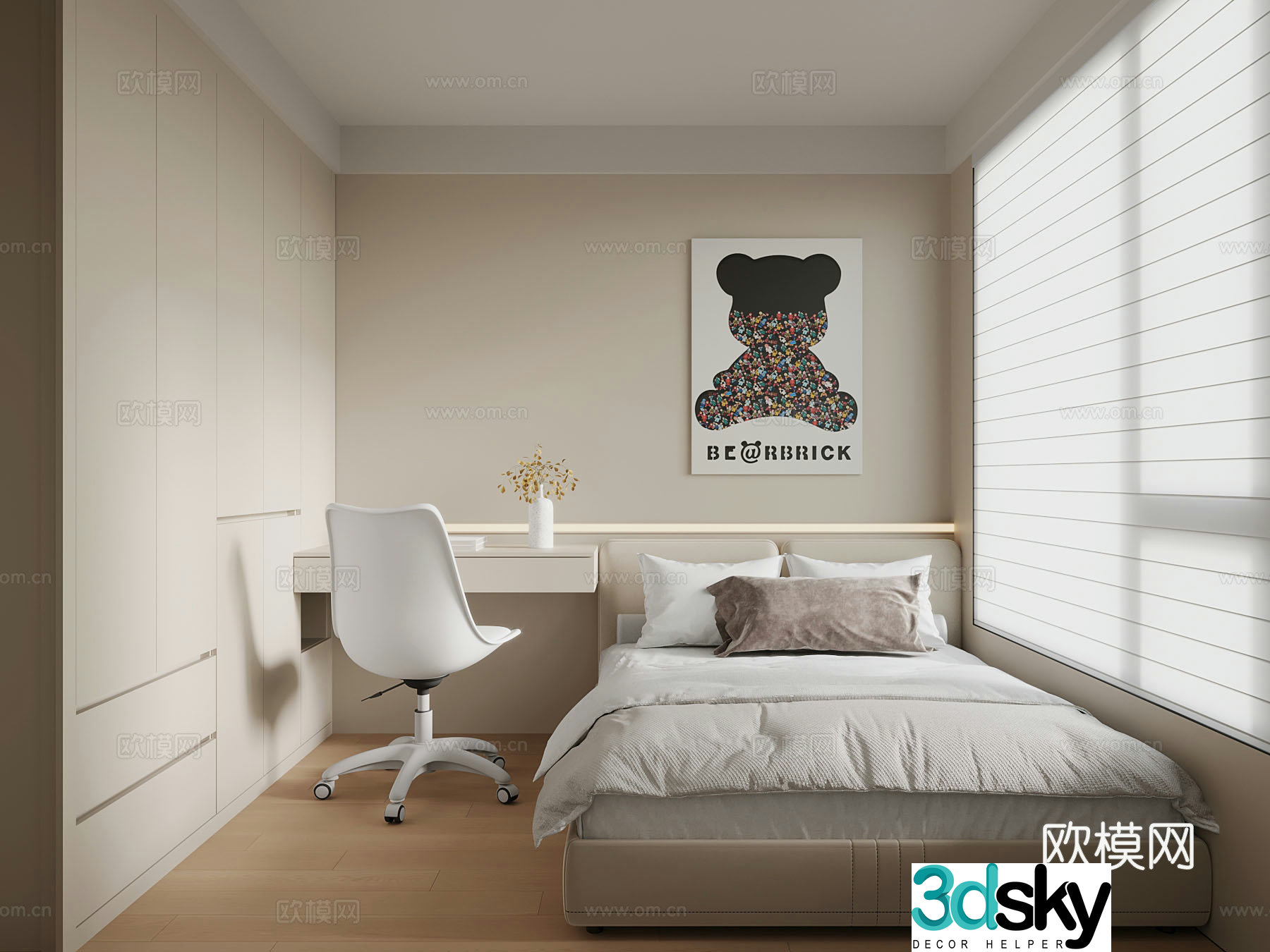 Children’s room Modern children’s room Single bed Wardrobe Writing desk 3D model