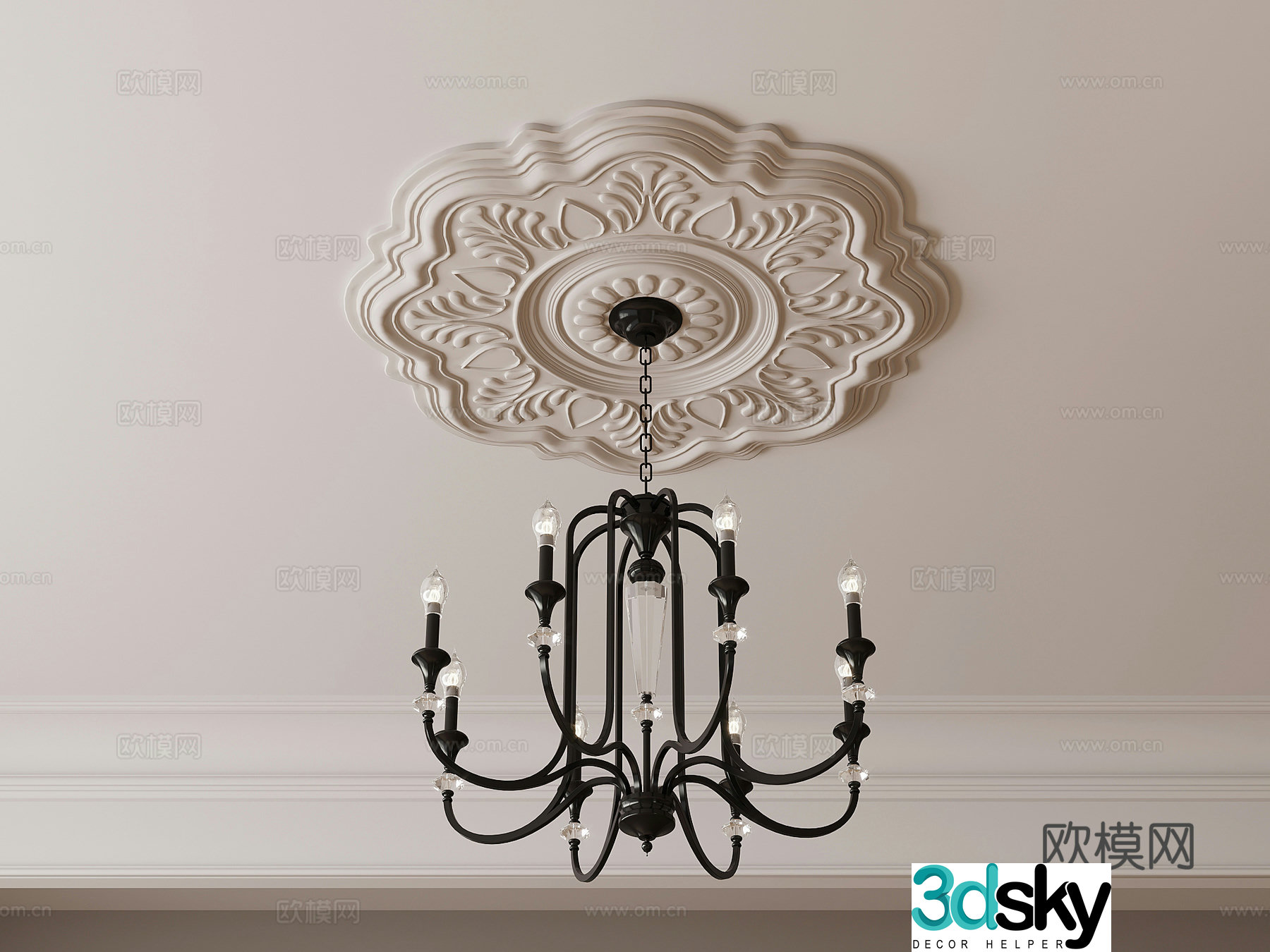 French gypsum lamp tray carved 3D model